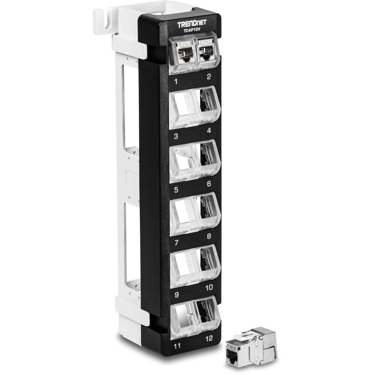 TRENDnet 12-Port Blank Angled Wall Mount Keystone Patch Panel, TC-KP12V, Use with TRENDnet Keystone Jacks (Sold Separately), Snap-in Style, Quick