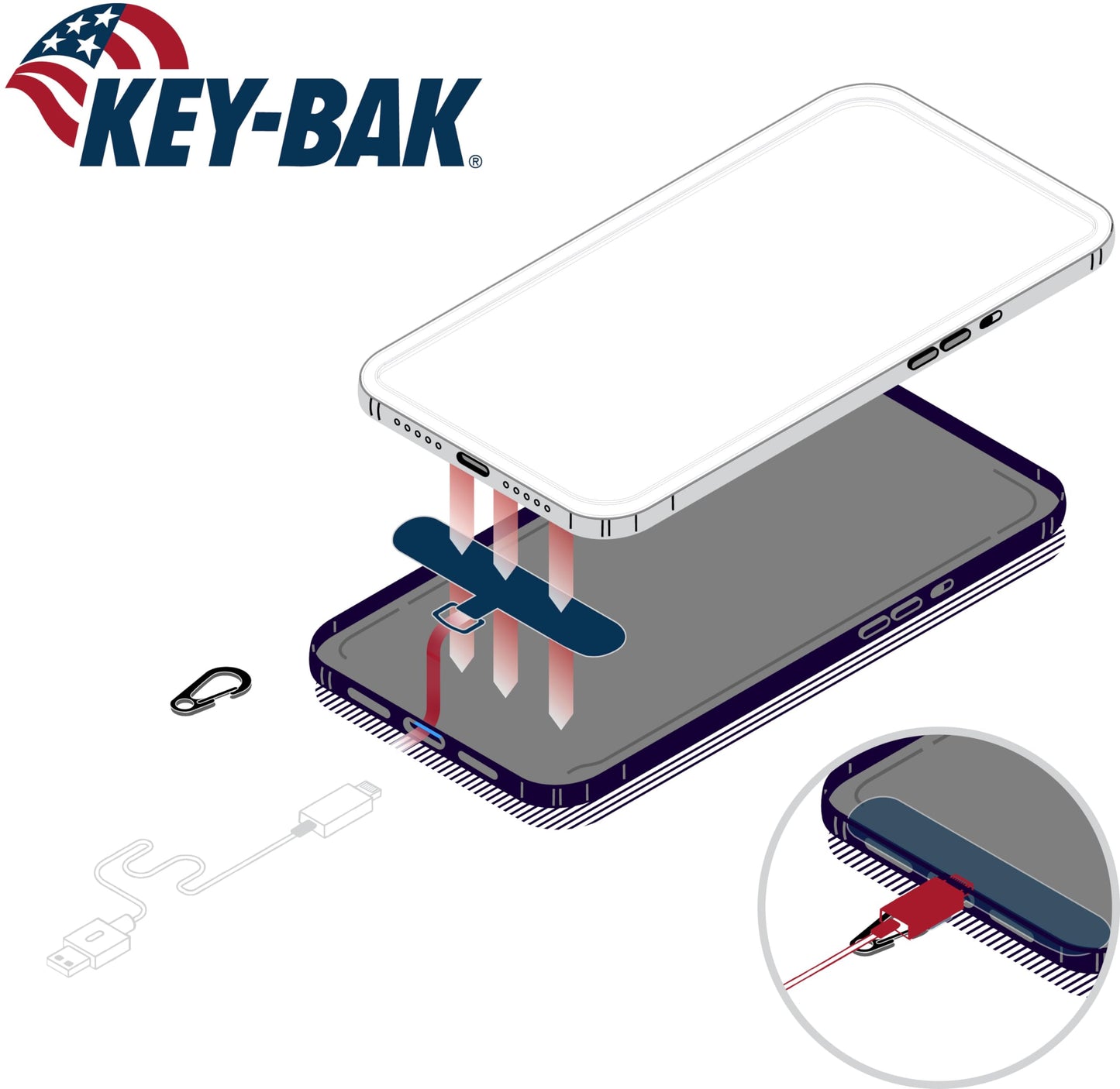 KEY-BAK Ratch-It Retractable Anti-Theft Phone Tether with Belt Clip and Universal Smartphone Case Connection Clear