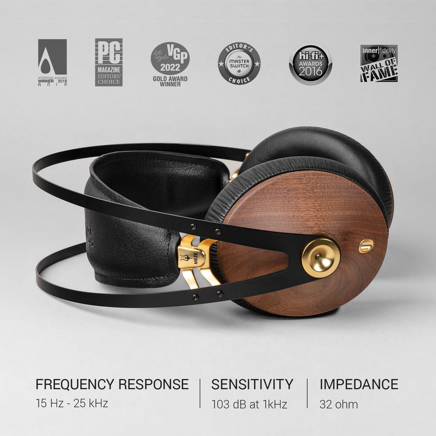 MEZE AUDIO | 99 Classics Walnut Gold | Wooden Closed-Back Headphones for Audiophiles | Gaming | Podcasts | Home Office | Wired Over-Ear Headphones…
