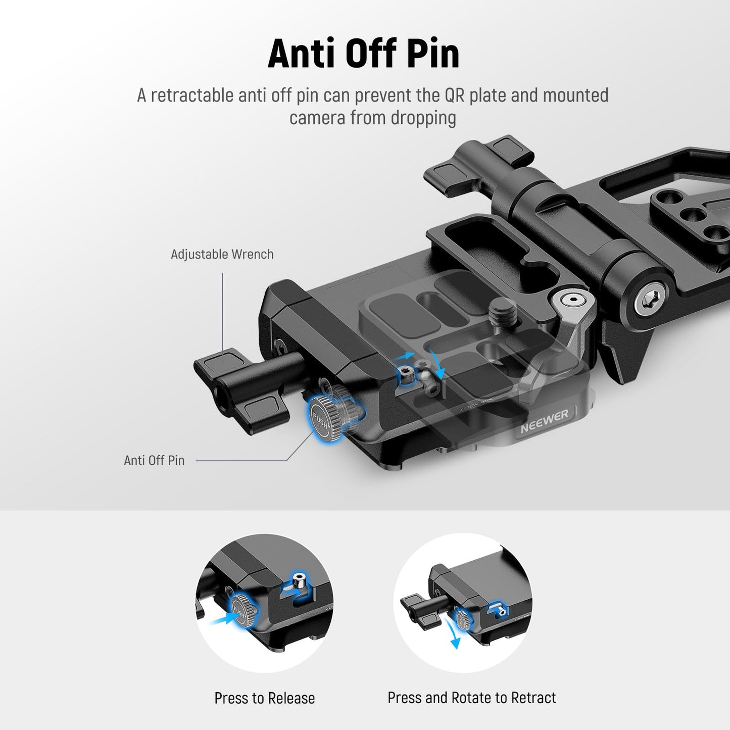 NEEWER Foldable Lightweight V Mount Battery Plate with Arca Type QR Plate Detachable Baseplate Compatible with SmallRig Camera Cage Video Rig DJI RS4
