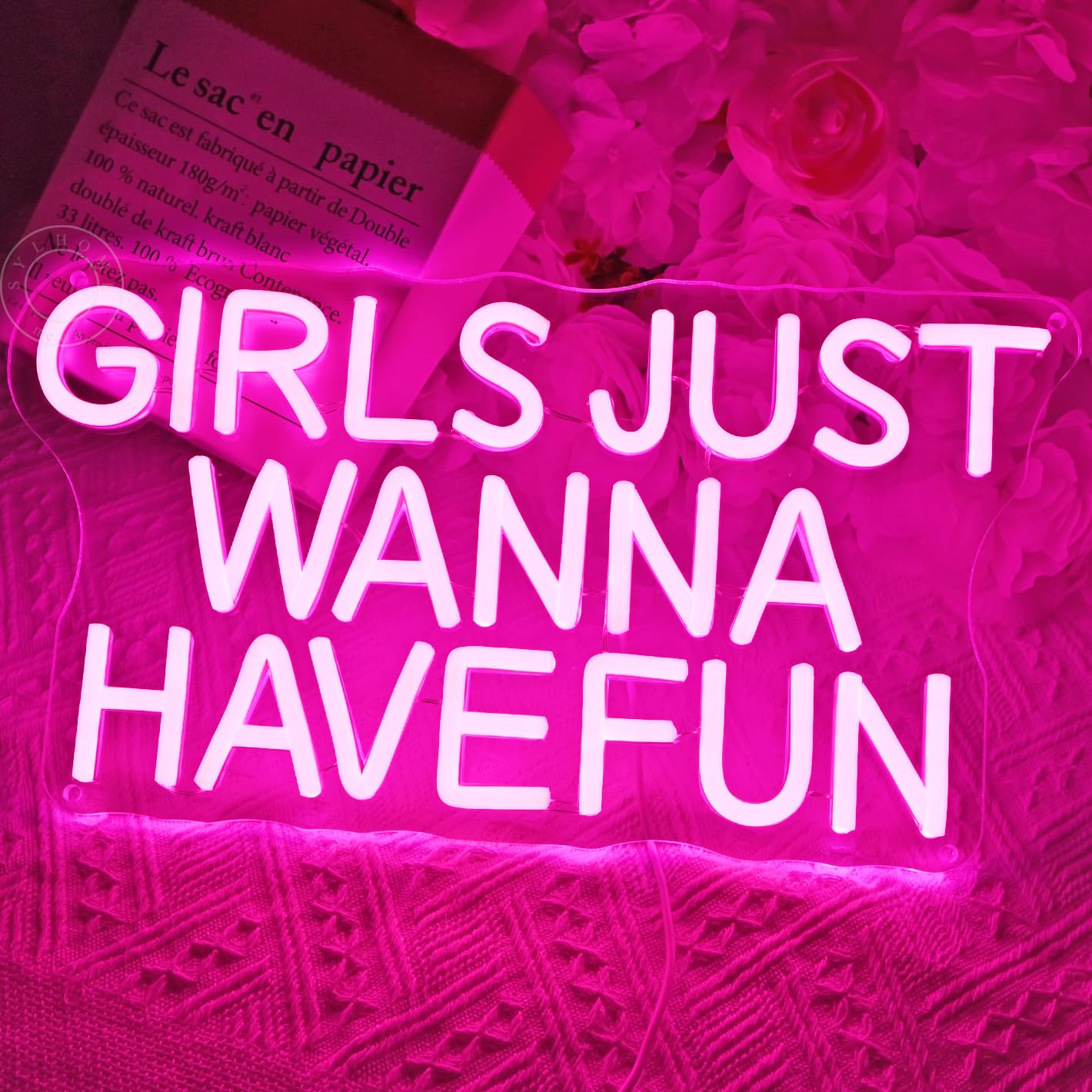 SYLHOME Pink Led Neon Light Sign Girls Just Wanna Have Fun Bedroom Girls Room Wall Decor Sign Birthday Wedding Christmas Party Backdrop Sign USB
