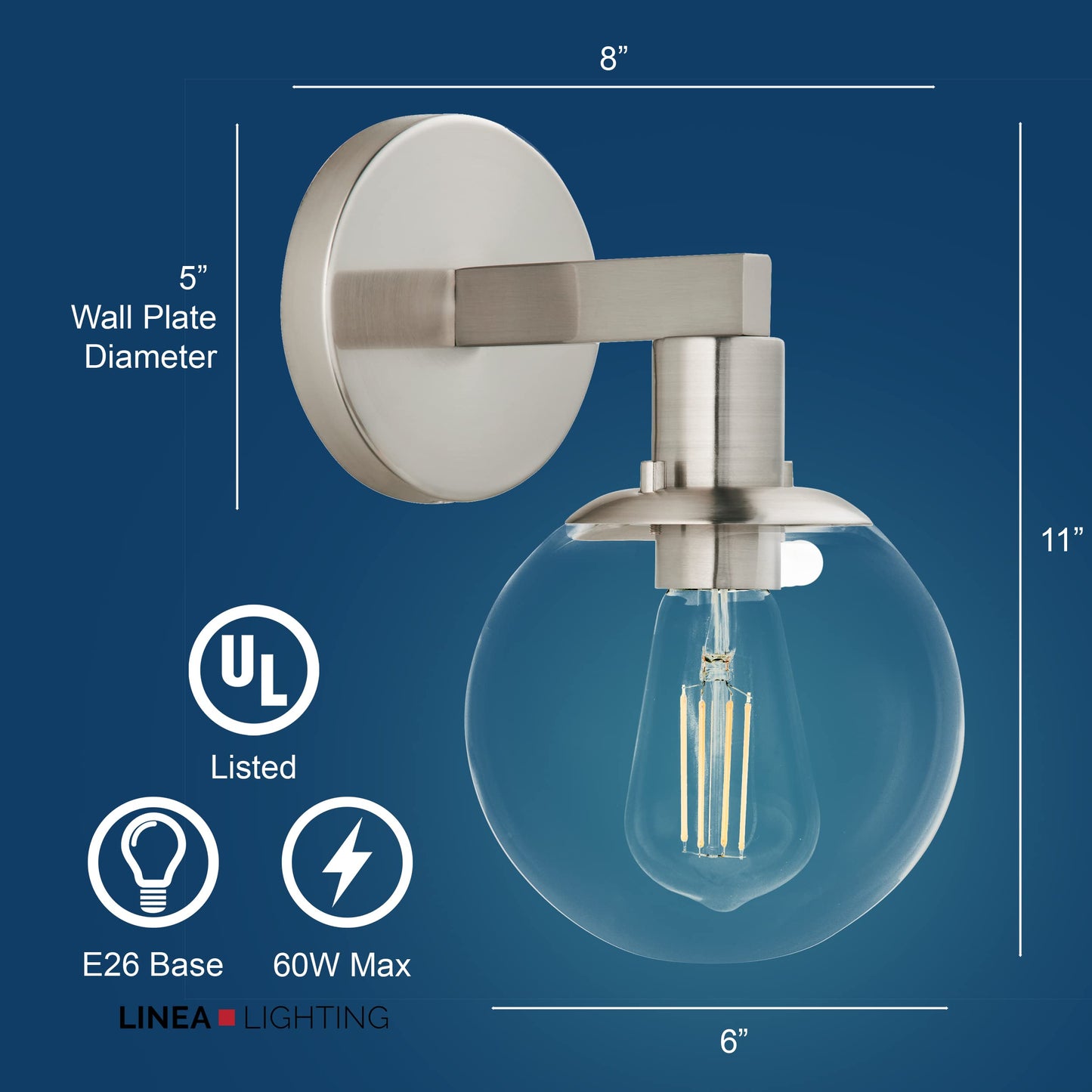 Linea di Liara Glass Globe Brushed Nickel Wall Sconce Lighting Sferra Mid Century Modern Sconces Wall Lighting Fixture Bathroom Vanity Wall Sconces