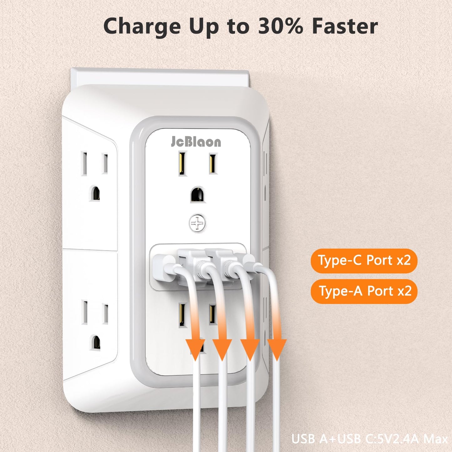 USB Wall Charger Power Strip Surge Protector with 4 USB Ports (2 USB C) Plug Extension Multiple Outlets Plug Extension Multi Outlet Plug in Adapter