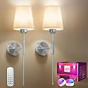 SMARYONG Battery Operated Wall Sconce Set of 2, Rechargeable Wall Sconce with 5200mAh Dimmable Bulbs and Remote, Battery Powered Wireless Wall Lamp