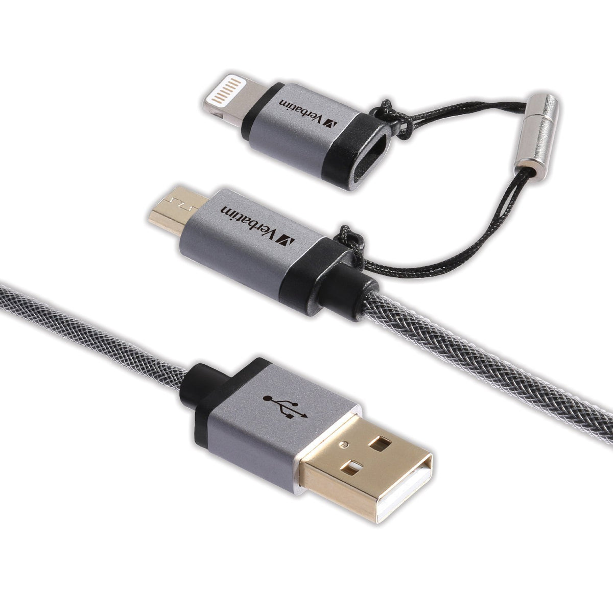 Verbatim Sync/Charge Lightning/Micro-USB Data Transfer Cable, Black, Black - 47"