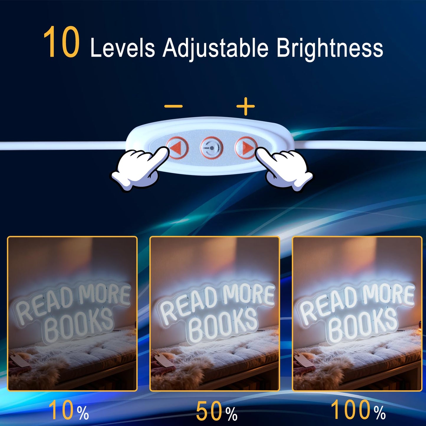 Read More Books Neon Sign, USB Powered Decorative Neon Light for Book Lover Gift Teens Bedroom Library Bookstore Reading Nook Wall Table Decor 15 x