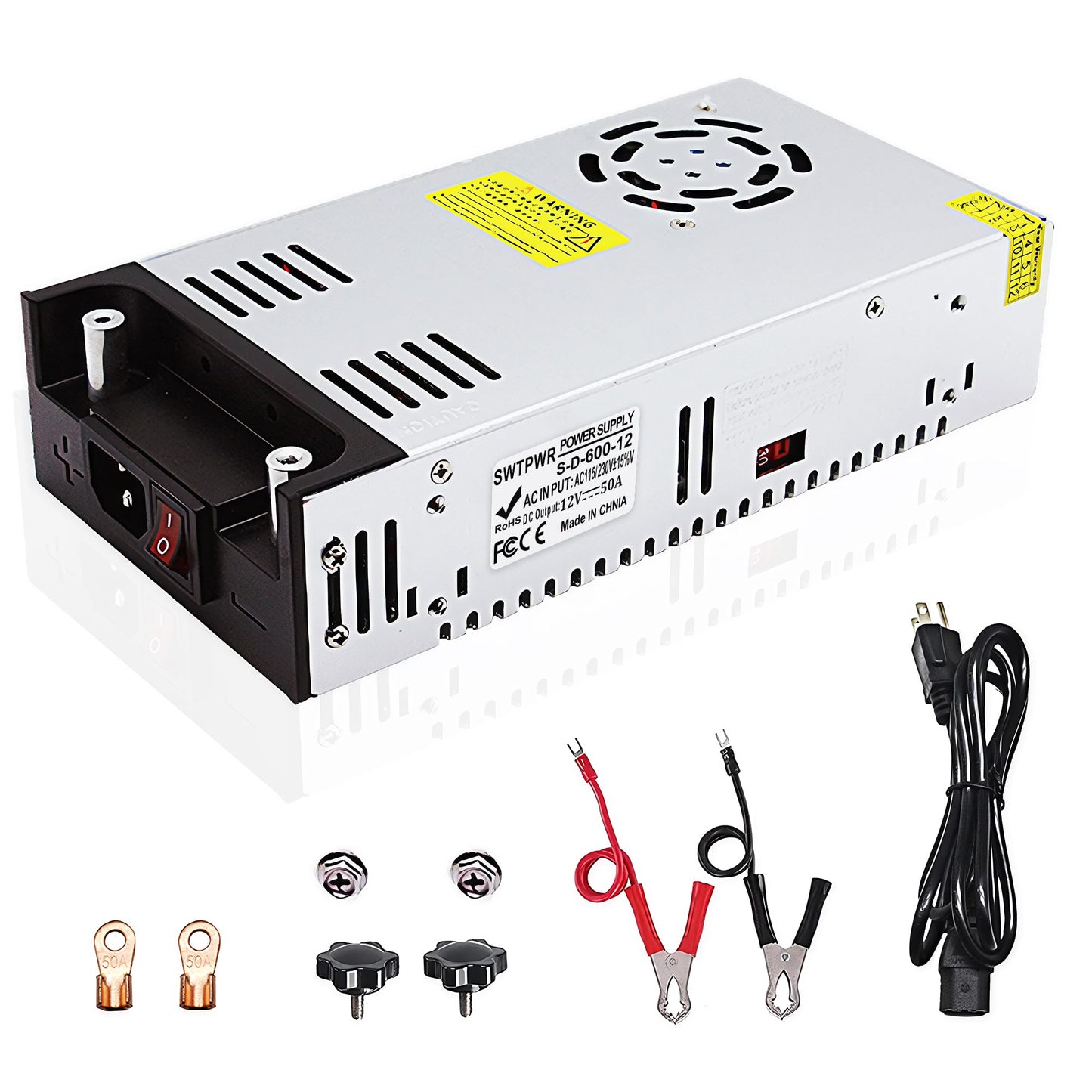 DC 12V 50A 600W AC to DC Converter 110V/120V to 12V Power SupplyTransformer LED Driver Smart Cooling Fan Designed for LED Strip CCTV and Car Devices…