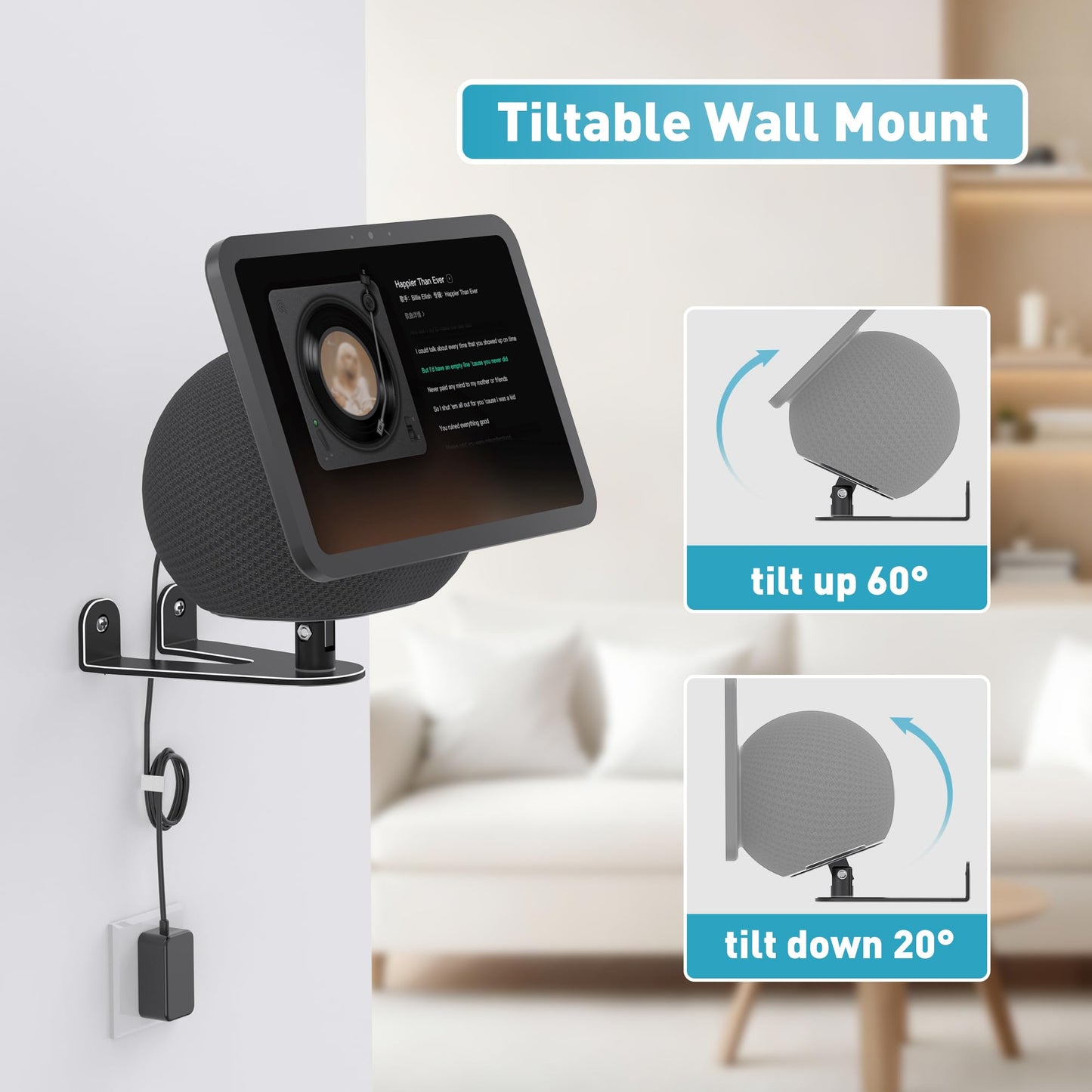 Letlar Adjustable Wall Mount for Echo Show 8 2025 and Echo Show 11, Swivel and Tiltable, Easy Installation Mount, Sturdy and Durable Bracket for