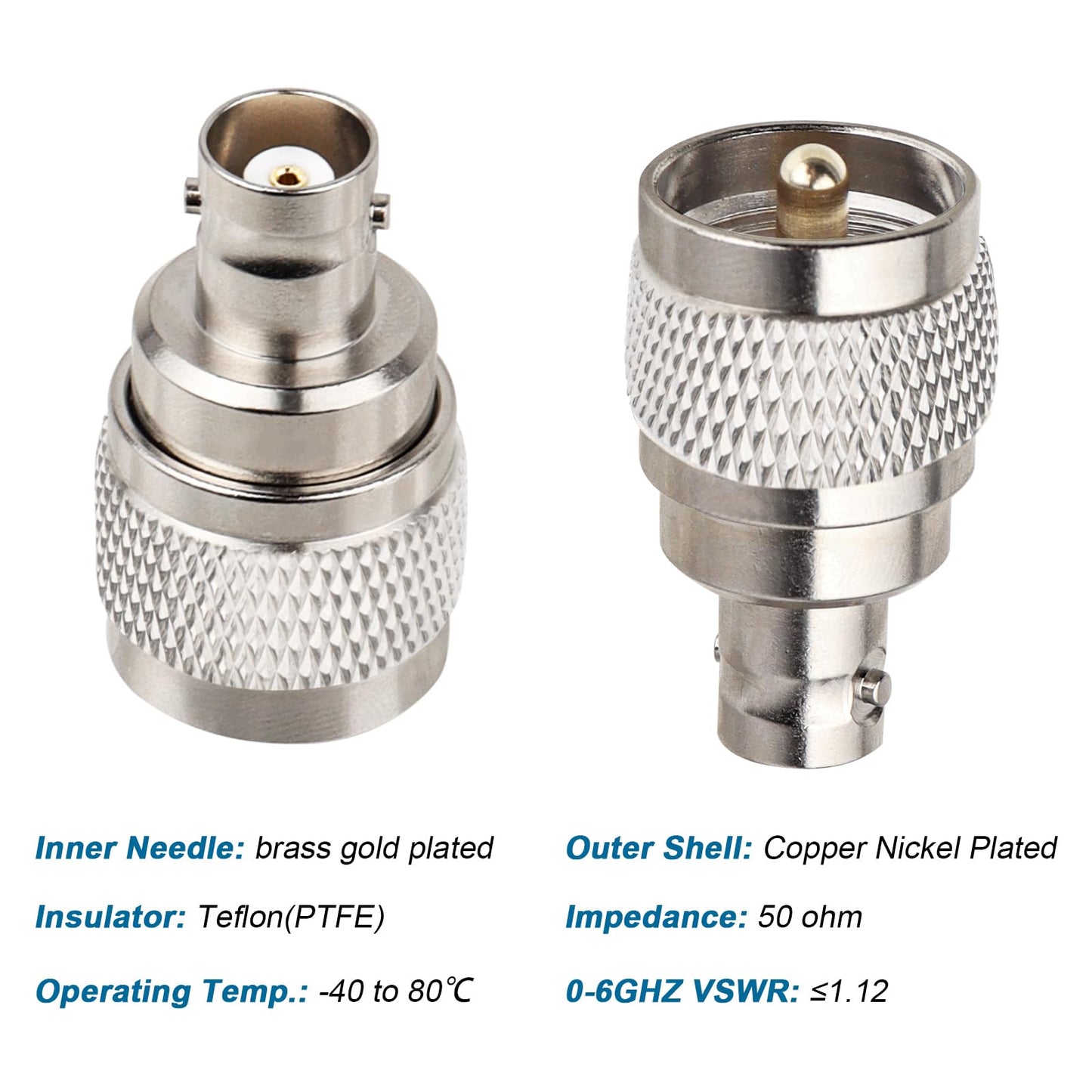 XRDS -RF BNC Female to UHF Male Connectors 2PCS, BNC to PL259 Connector RF Coaxial Adapter for CB Ham Radio Antennas