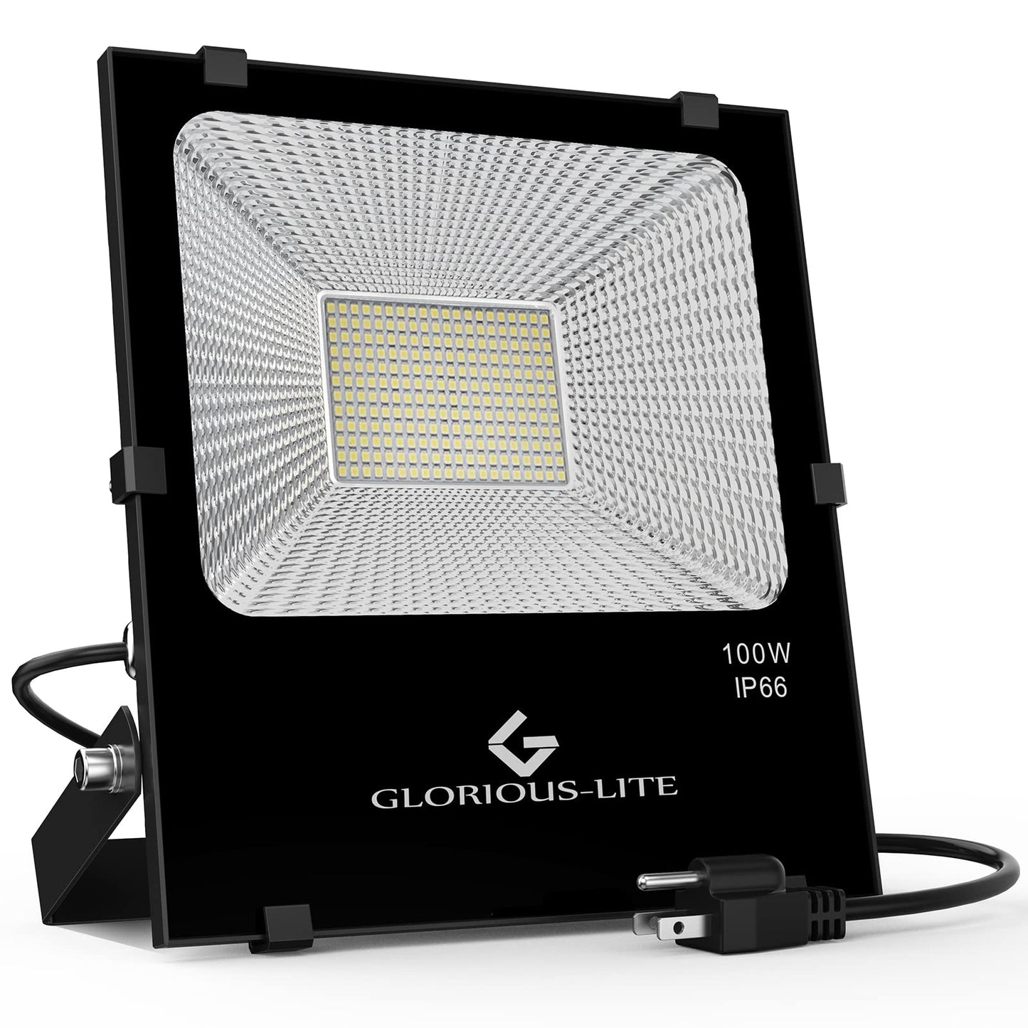 GLORIOUS-LITE 100W Flood Lights Outdoor, 8000 Lumen LED Floodlight Plug in for Outside Yard, IP66 Waterproof 6500K Bright Exterior Work Light