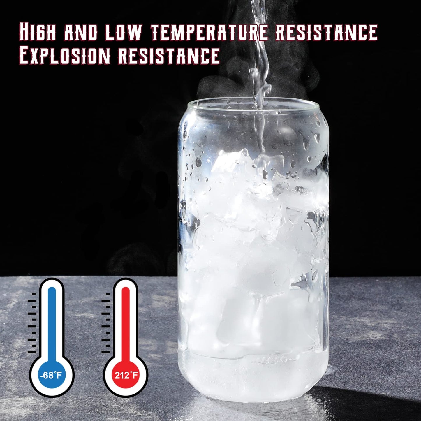 16oz Drinking Glasses Set of 4 with Bamboo Lids & Glass Straws – Iced Coffee, Tea, Beer Cups with 2 Brushes, Aesthetic Gift Idea