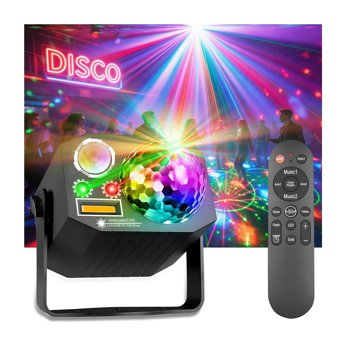 Dj Party Disco Ball Lights with Pattern and Sound Activated,10 ft USB Cable, Laucnpty LED Stage Strobe Light that Sync with Music, Christmas Rave/Home