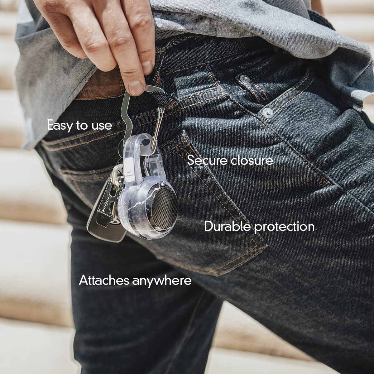 Fashionit Small Clip-On Holder Carabiner Designed to fit a U Mini Speaker, Portable, Travel-Friendly, Clear, Water Resistant, Durable, Speaker not