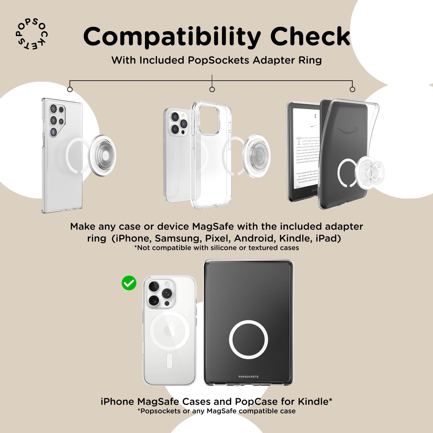 PopSockets PopGrip for MagSafe, Magnetic Phone Grip & Stand, Swappable Top, Secure Grip for iPhone MagSafe Cases, Kickstand for Hands-Free Viewing