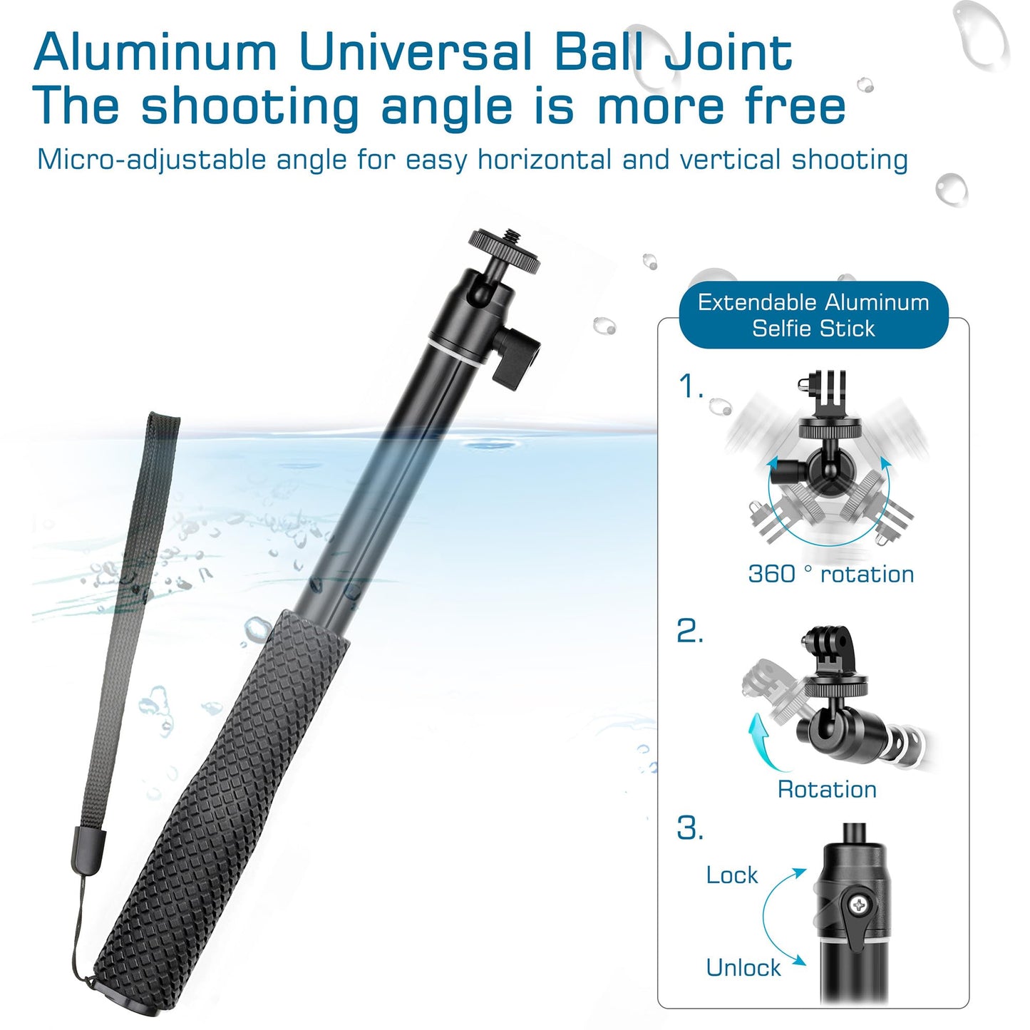 GEPULY 360° Underwater Selfie Stick with Tripod Stand for GoPro Hero 13 12 11 Diving Extension Stick Pole Monopod for Insta360 Ace Pro DJI OSMO Action