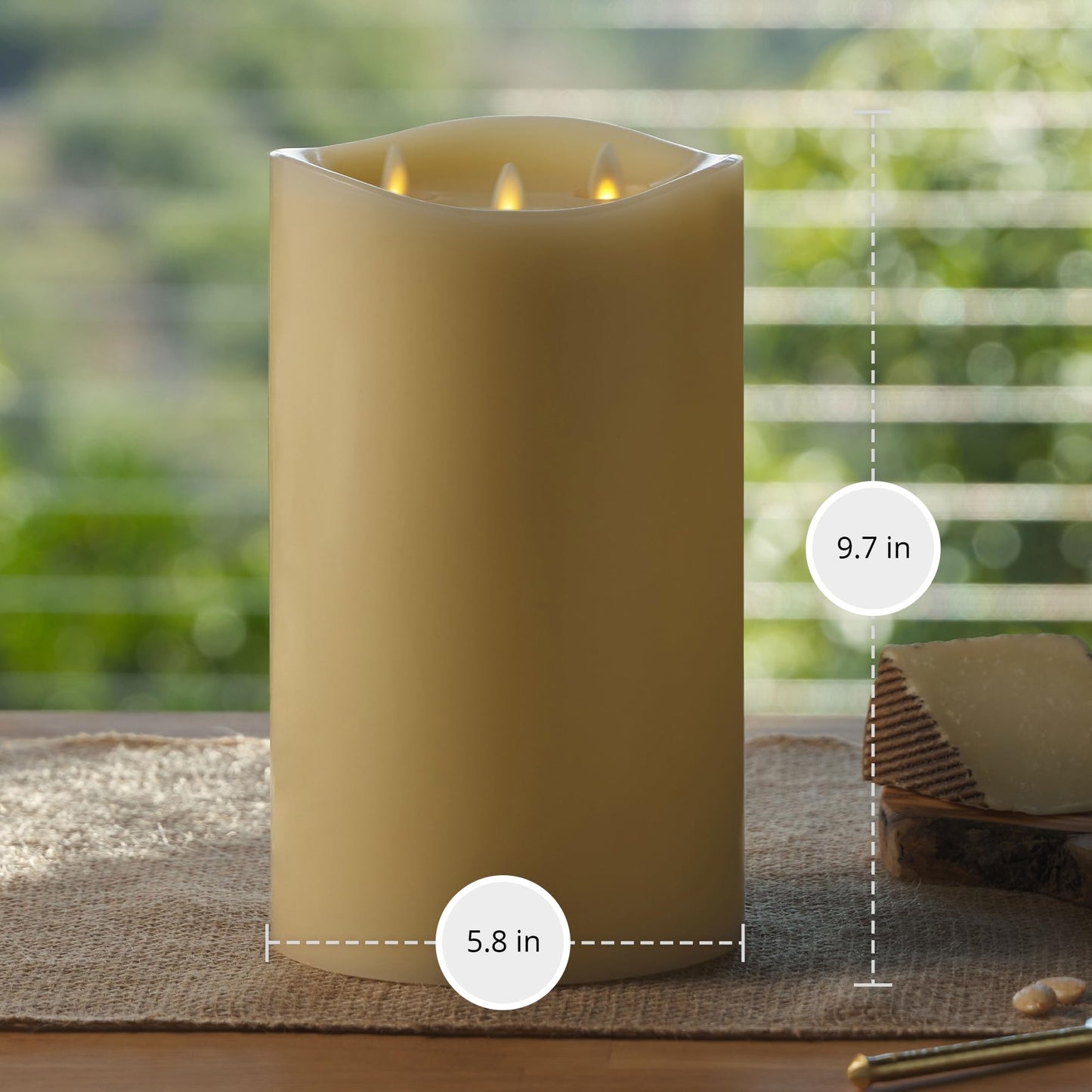 Luminara Tri-Flame Flameless LED Candle, Ivory 5.8" x 9.7", Moving Flame Real Wax Home Decor Battery Operated Emergency Light, Religious Ceremony Safe