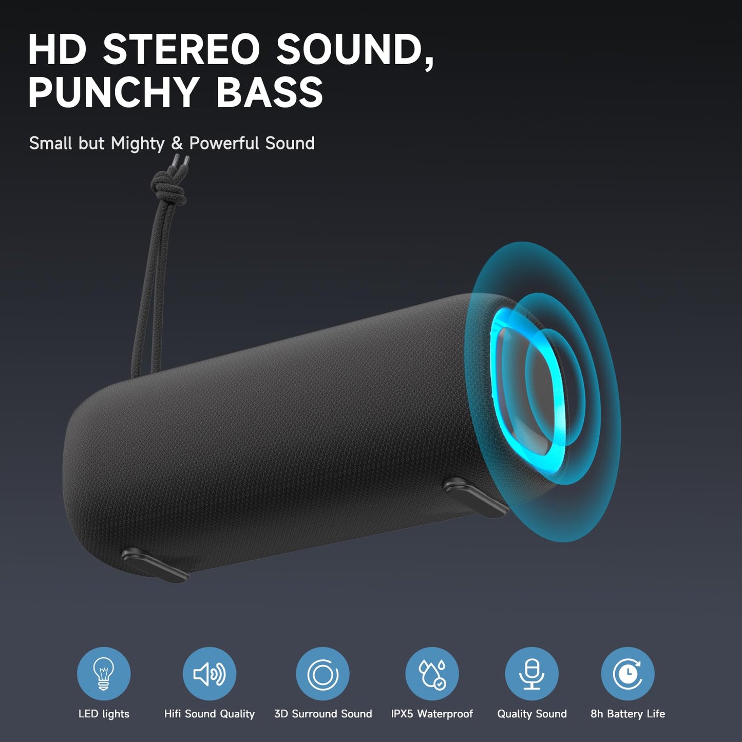 PEICHENG Bluetooth Speaker, Portable Wireless Clear Loud Stereo Sound IPX5 Waterproof with RGB Lights BT5.3 Long Playtime TWS Pairing,for Home Party