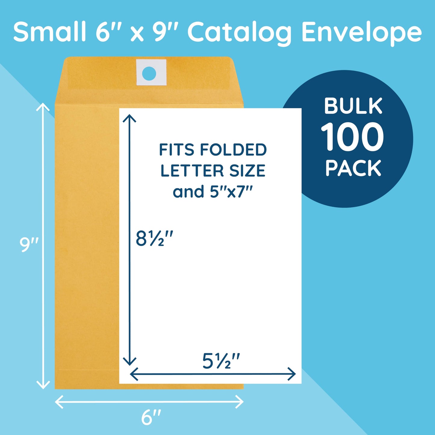 Blue Summit Supplies 100 6" x 9" Kraft Clasp Envelopes, Gummed Seal