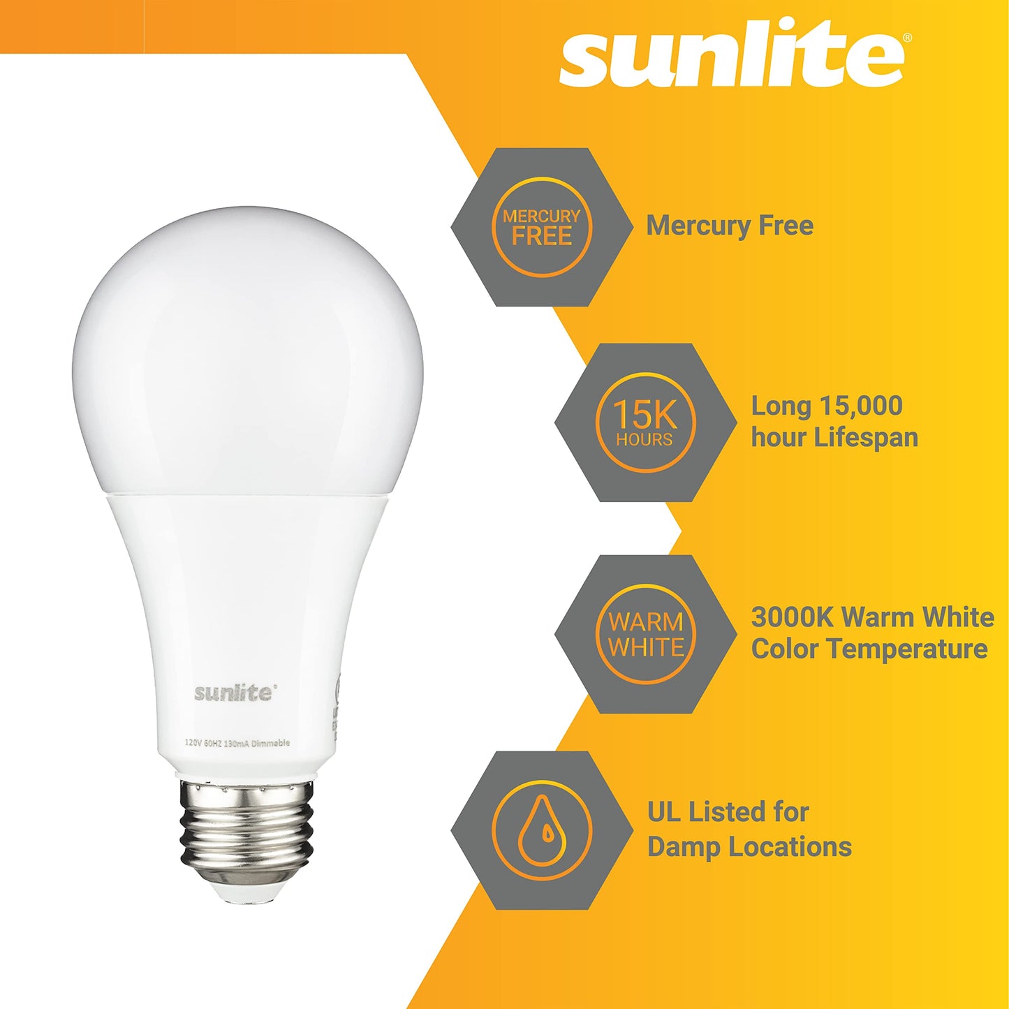 Sunlite 70327 3-Way LED A21 Light Bulb, 6/12/19 Watts (60W 75W 125W Equivalent), 800-1500-2100 Lumens, Medium E26 Base, Omni-Directional, UL Listed