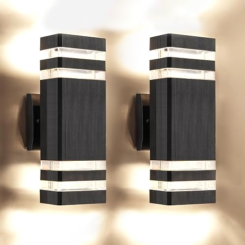 OUTKEIEI Outdoor Wall Sconces, LED Modern Black Exterior Wall Light, Simple Aluminum Waterproof Porch Wall Mount Light 2-Pack