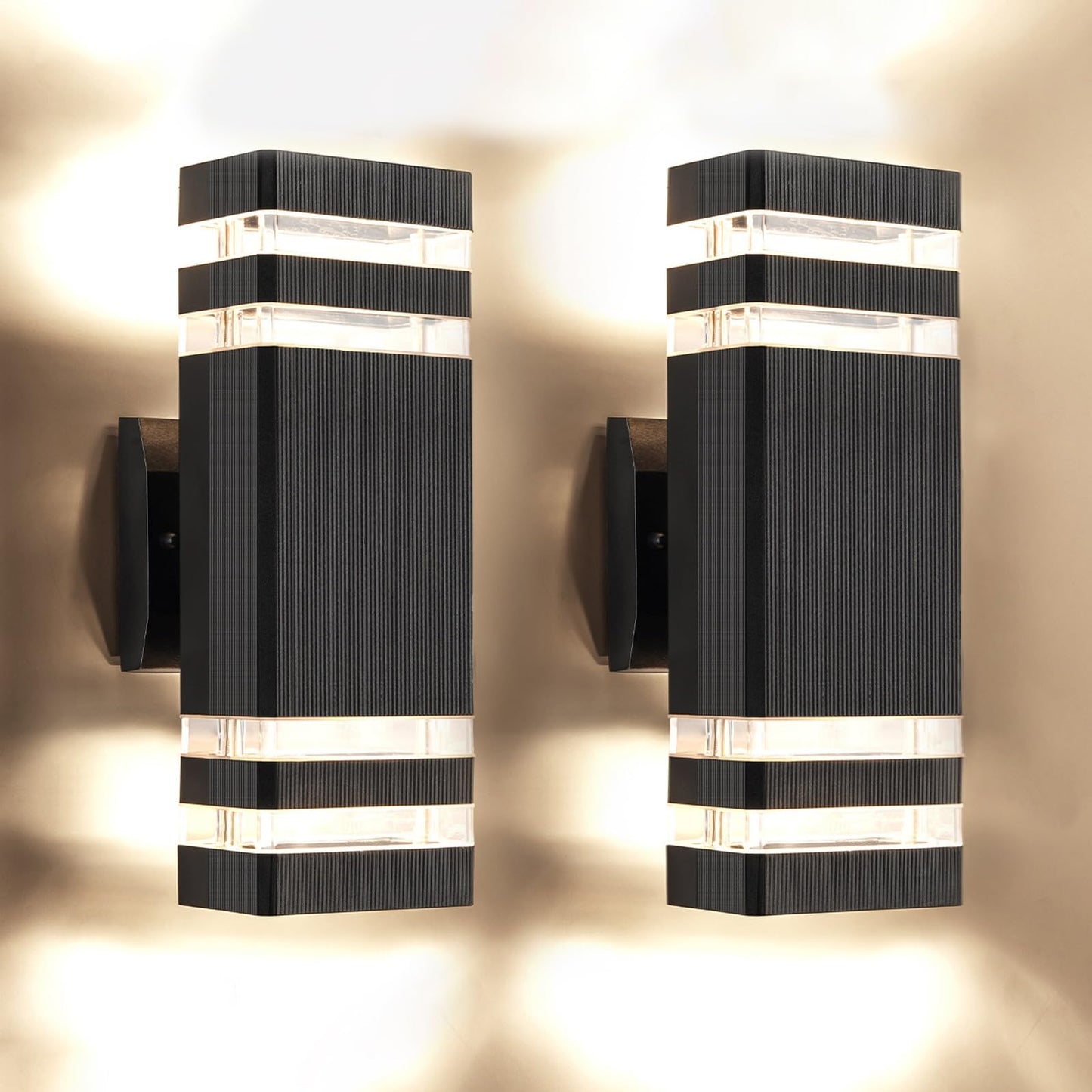 OUTKEIEI Outdoor Wall Sconces, LED Modern Black Exterior Wall Light, Simple Aluminum Waterproof Porch Wall Mount Light 2-Pack