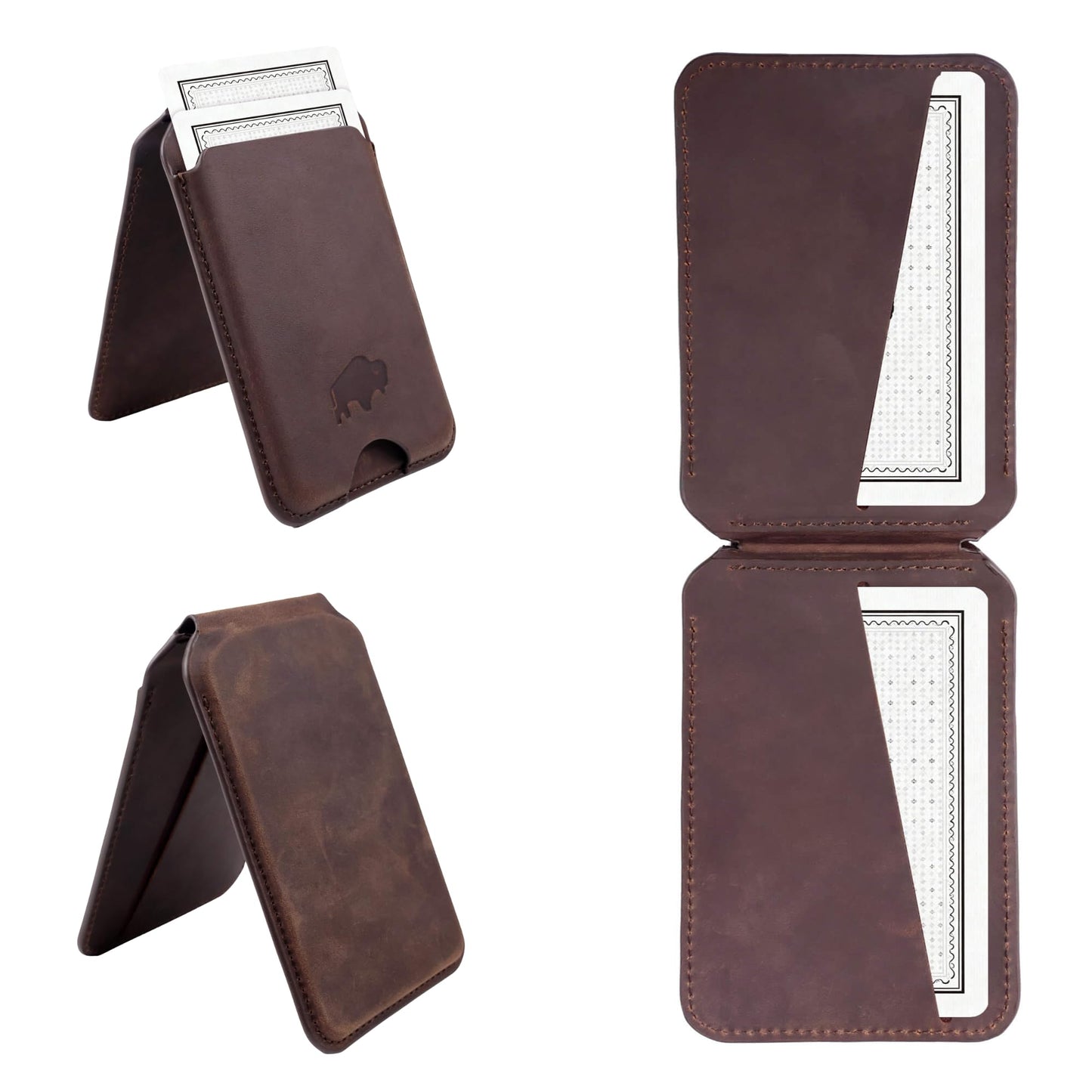 BLACKBROOK for MagSafe Wallet with Stand - Baron Full Grain Leather Slim Card Holder - Holds up to 4 Cards or IDs, Strong Magnetic Attachment, Soft