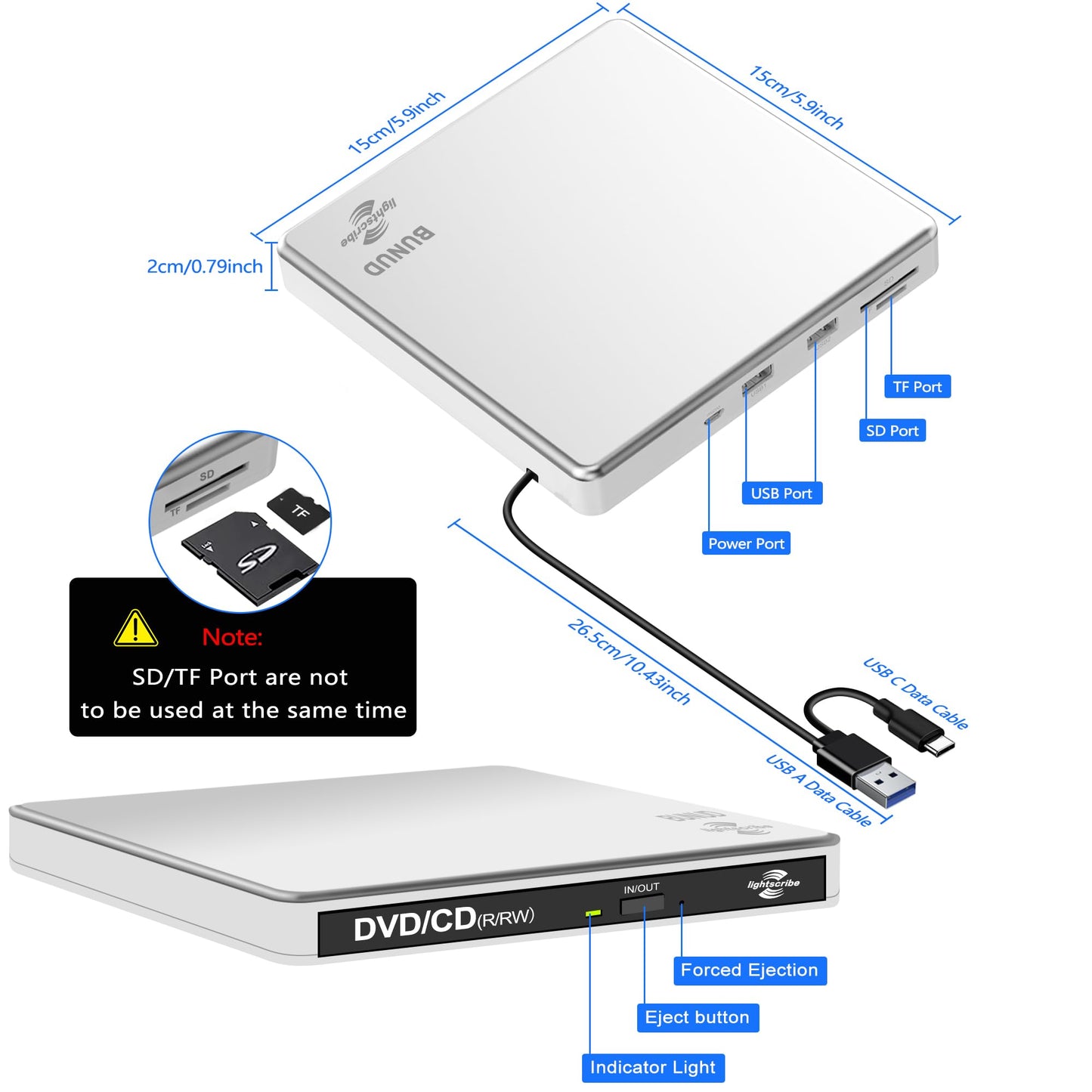 BUNUD LightScribe DVD Burner for Mac: USB C CD/DVD Drive External Portable Compatible with Laptop Windows Linux for Disc Labeling Wedding Photos