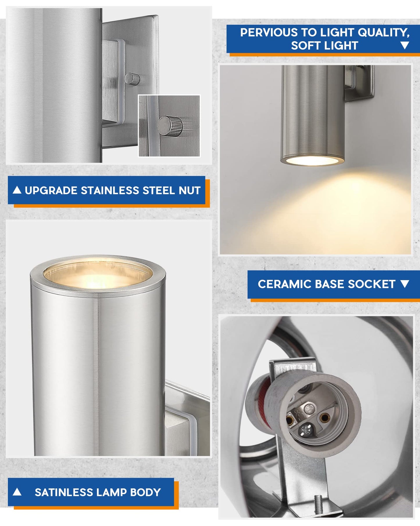 TENGXIN Outdoor Wall Light,2 Pack Modern Outdoor Wall Sconce with Stainless Steel Cylinder,Brushed Nickel Finsh Wall Mount Light