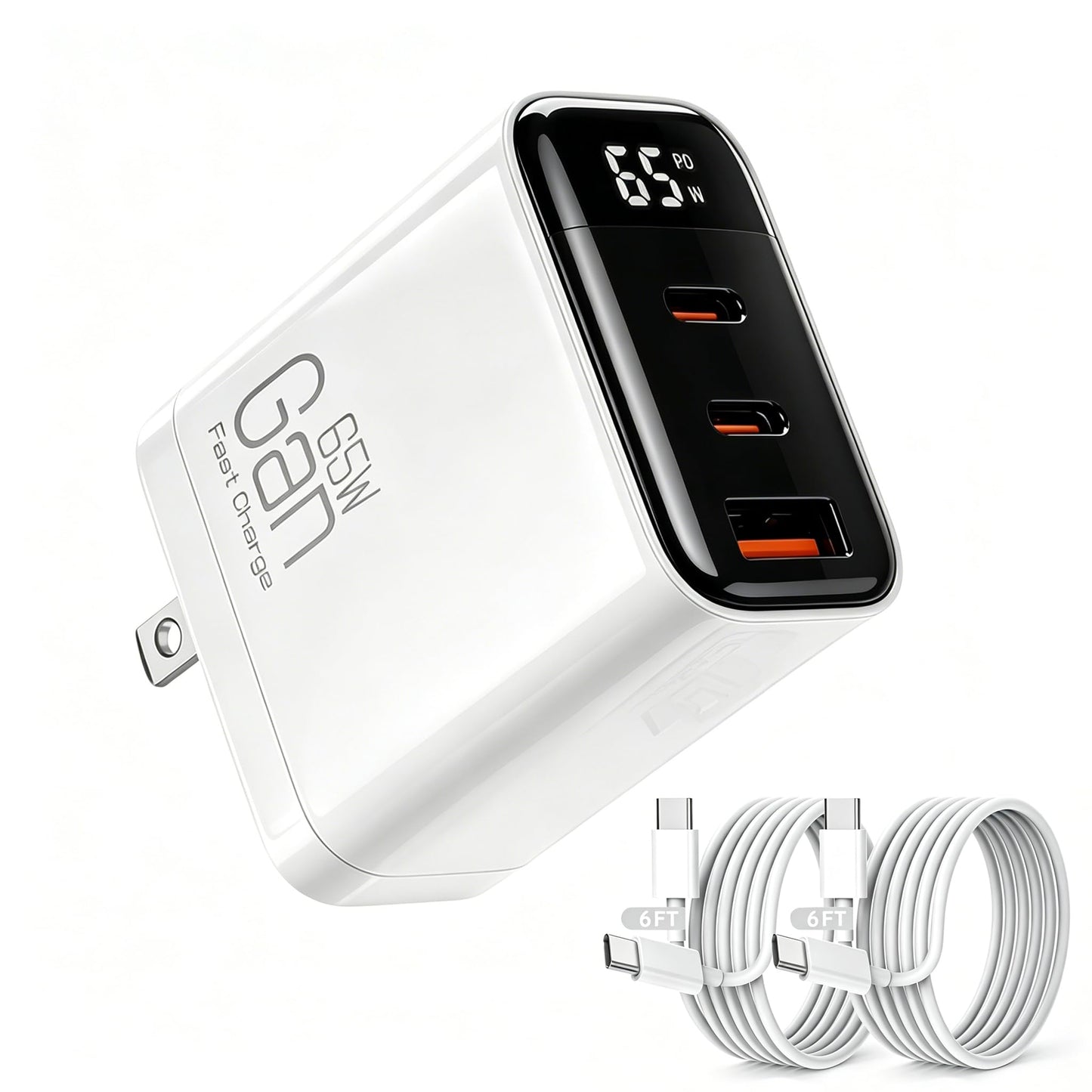 For iPhone 17 Charger Fast Charging - 65W USB C Portable Charger Block with 2 Pack 6FT Fast Charging Cables, Rapid Charger Type C Compatible