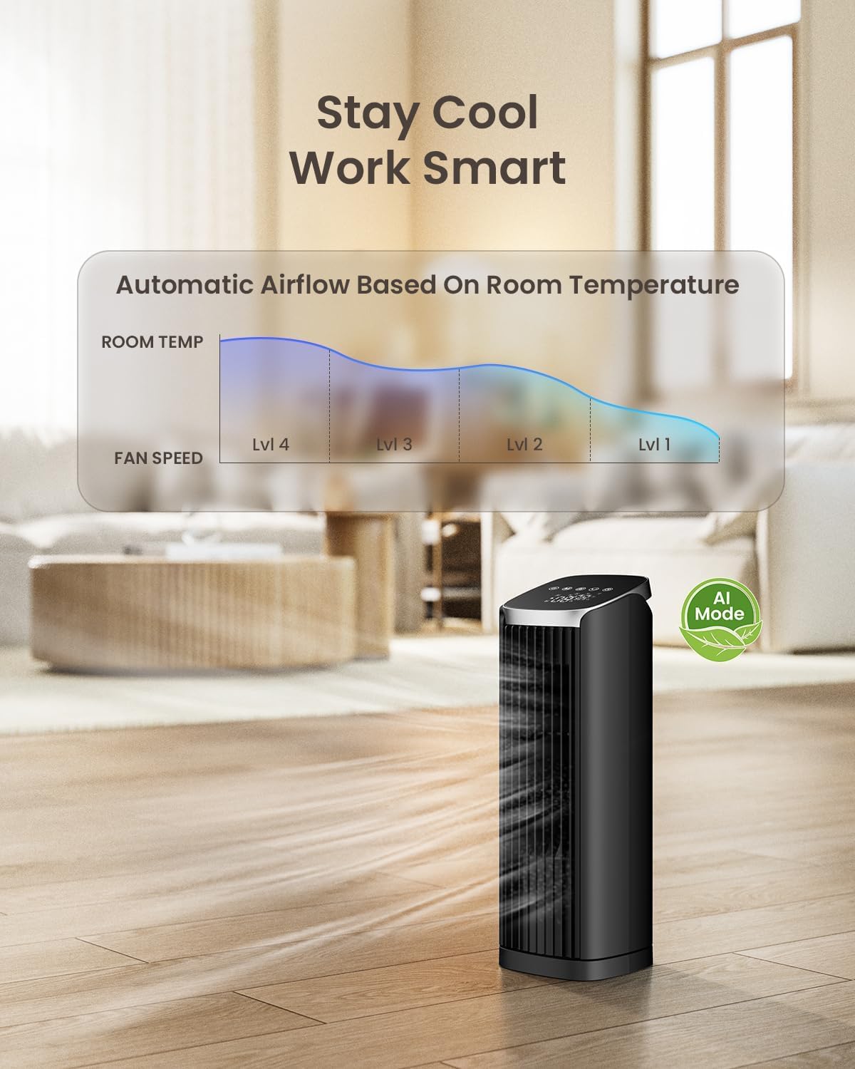 PNTCK Fan for Bedroom, 13.2" Tower Fan with Remote, 4 Modes 4 Speeds Max 24ft/s, 70° Oscillating Desk Fan, 12H Timer Portable Fans, Cooling Fans