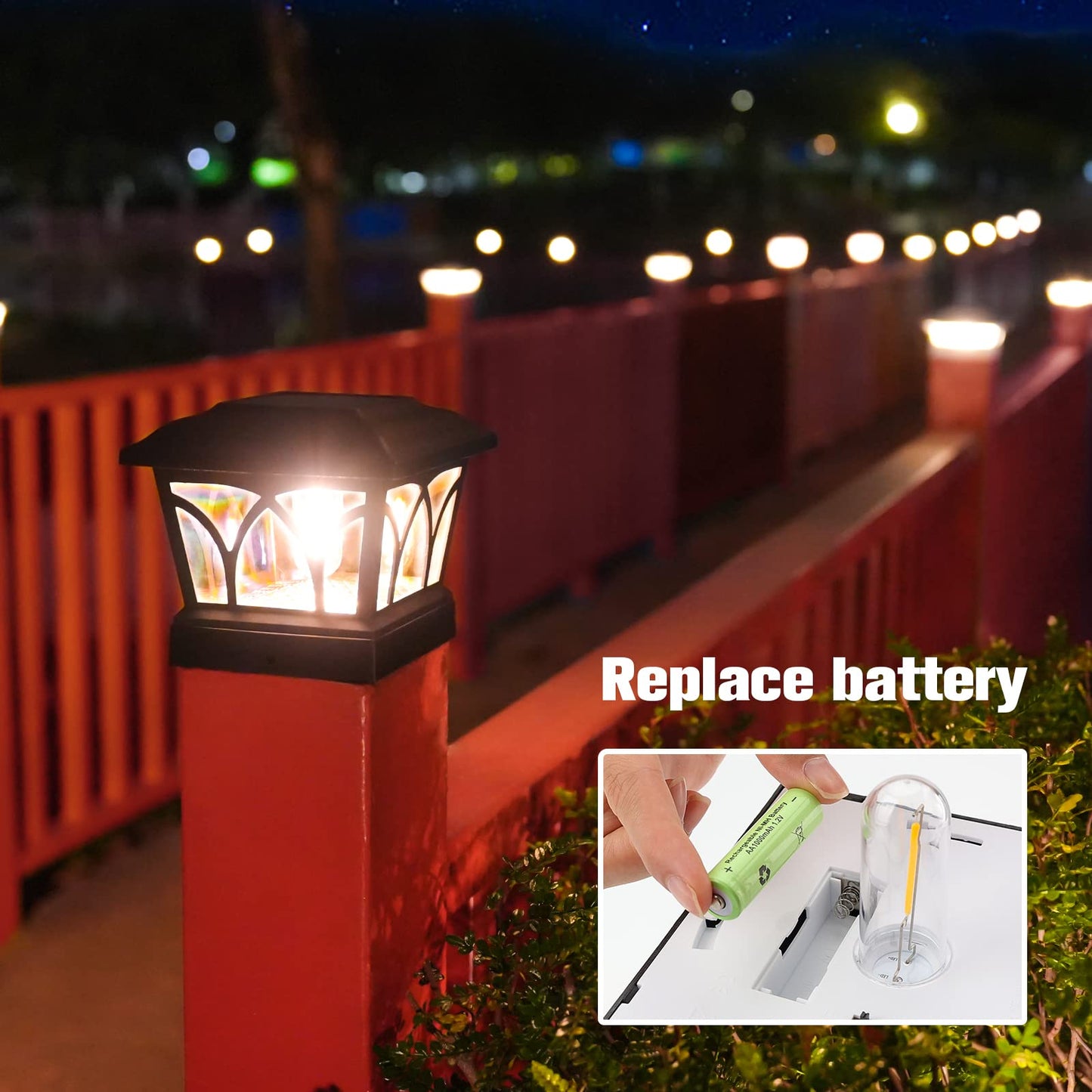 VOLISUN Solar Post Cap Lights Outdoor 8Pack, with Edison LED Bulbs, 2 Brightness Setting, Fence Post Lights Solar Powered for Garden Fence Deck