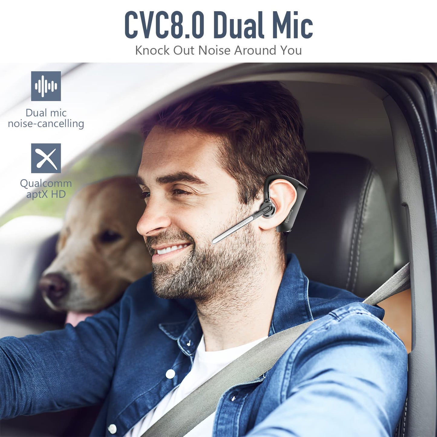 Conambo K21 Bluetooth Headset V5.1, Bluetooth Earpiece with CVC 8.0 Dual Mic Noise Cancelling Wireless Headphone - Mute & Volume Buttons 16Hrs Talking