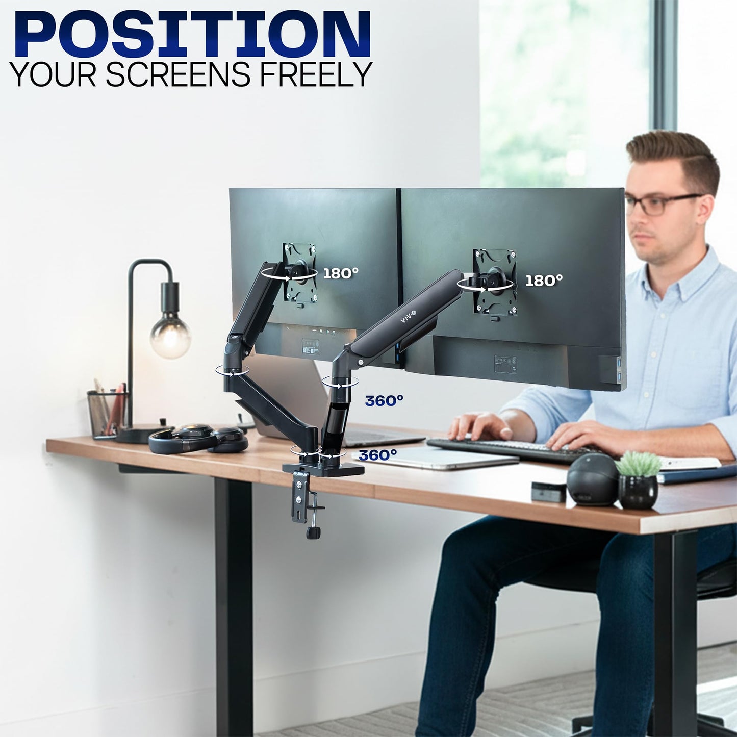 VIVO Dual Monitor Stand, Fully Adjustable Arms for 17 to 32 inch Screens, Mechanical Articulating Desk Mount, Gaming and Office Setups, VESA 75x75