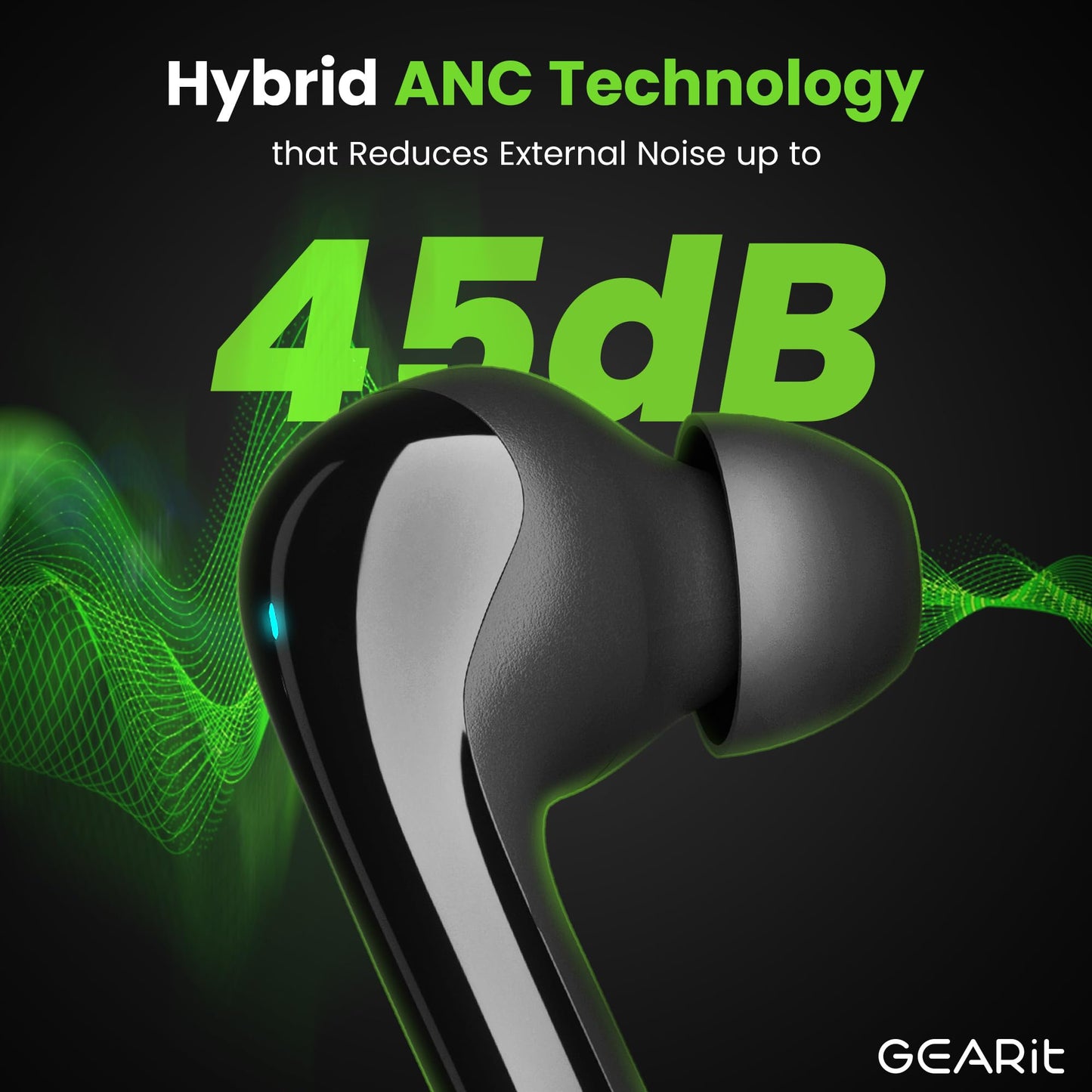 GEARit True Wireless Bluetooth Earbuds Compatible with iPhone, Android - 22H Playtime Earpods w/Active Noise Cancellation Up to 98.5% - HD Sound…