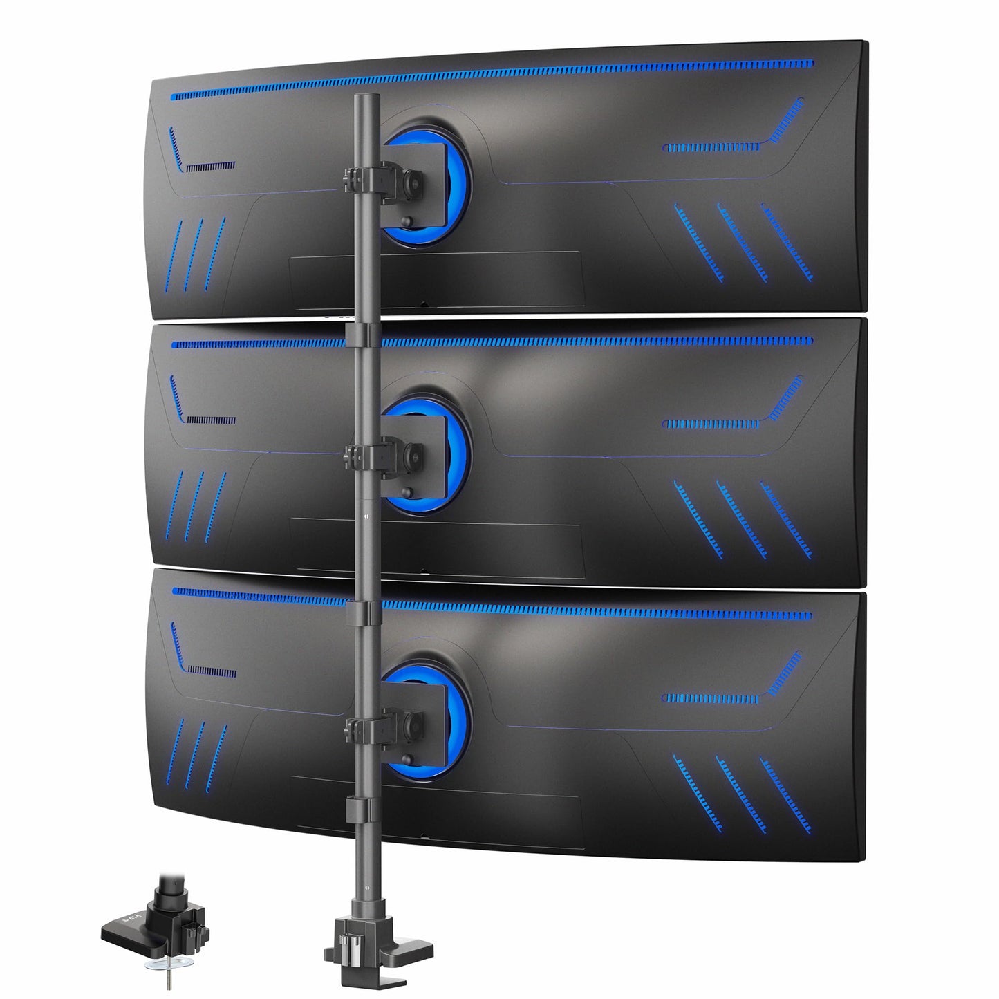 VIVO Vertically Stacked Triple Ultrawide Mount for up to 49 inch Screens, Heavy Duty Adjustable 3 Ultra-Wide Stand, 44 lbs Capacity Per Screen, Black