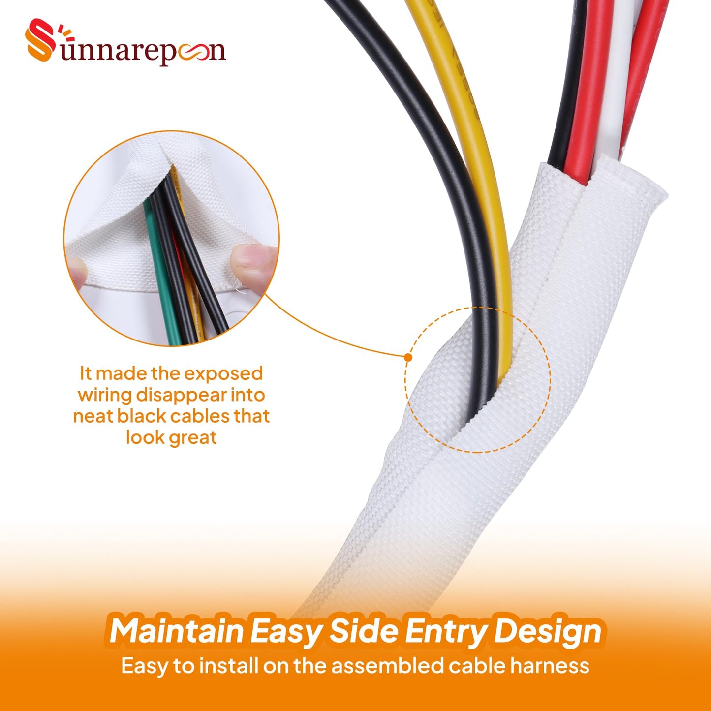 SUNNAREPOON White Split Wire Loom Tubing Cable Sleeves Cord Management, Flexible Woven Mesh Braided Waring Wrap Protector Covering