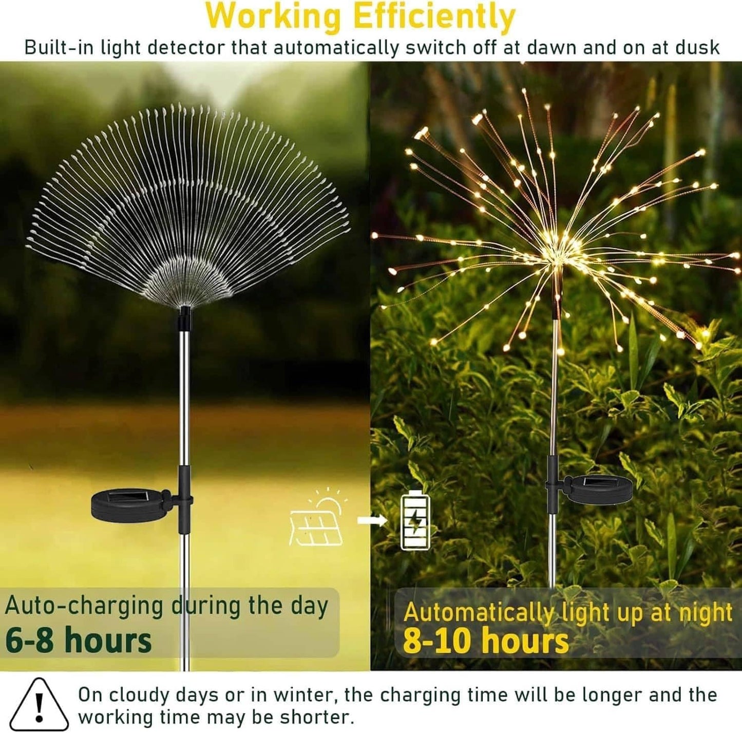 Redefun Solar Fireworks Lights for Outside 2 Pack 120 LEDs Solar Garden Decor, 8 Modes Tall Sparkler Light Outdoor Waterproof Starlit Starburst Lights