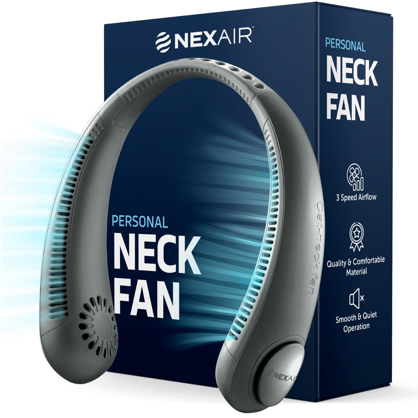 NEXAIR Portable Neck Fan Hands Free Cooling Lightweight Bladeless Neck Fan, 3 Speeds, 2400mAh Battery, 5H Runtime Black