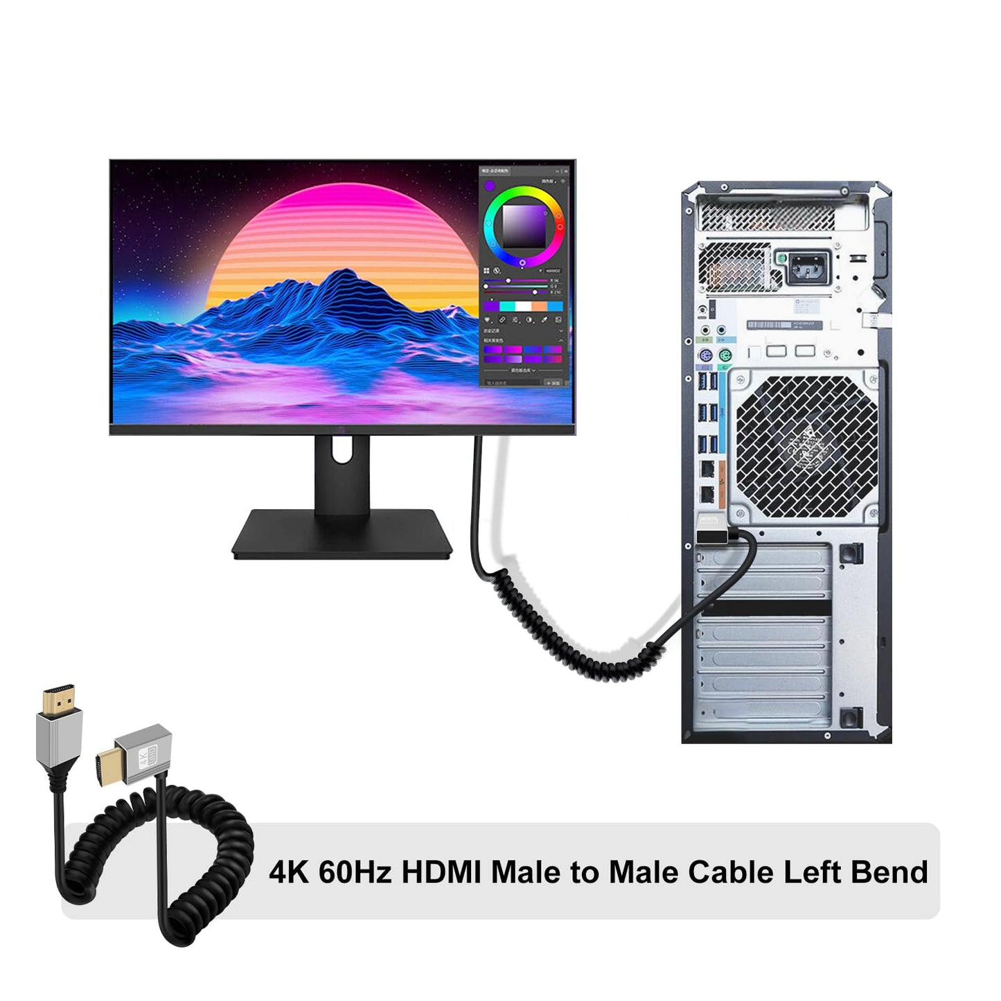 HuaLiSiJi Coiled HDMI Cable Male to Female HDMI Cable 4K 60Hz High Speed UHD Cable Support 3D, ARC, Ethernet for Computers, Blu Ray Players