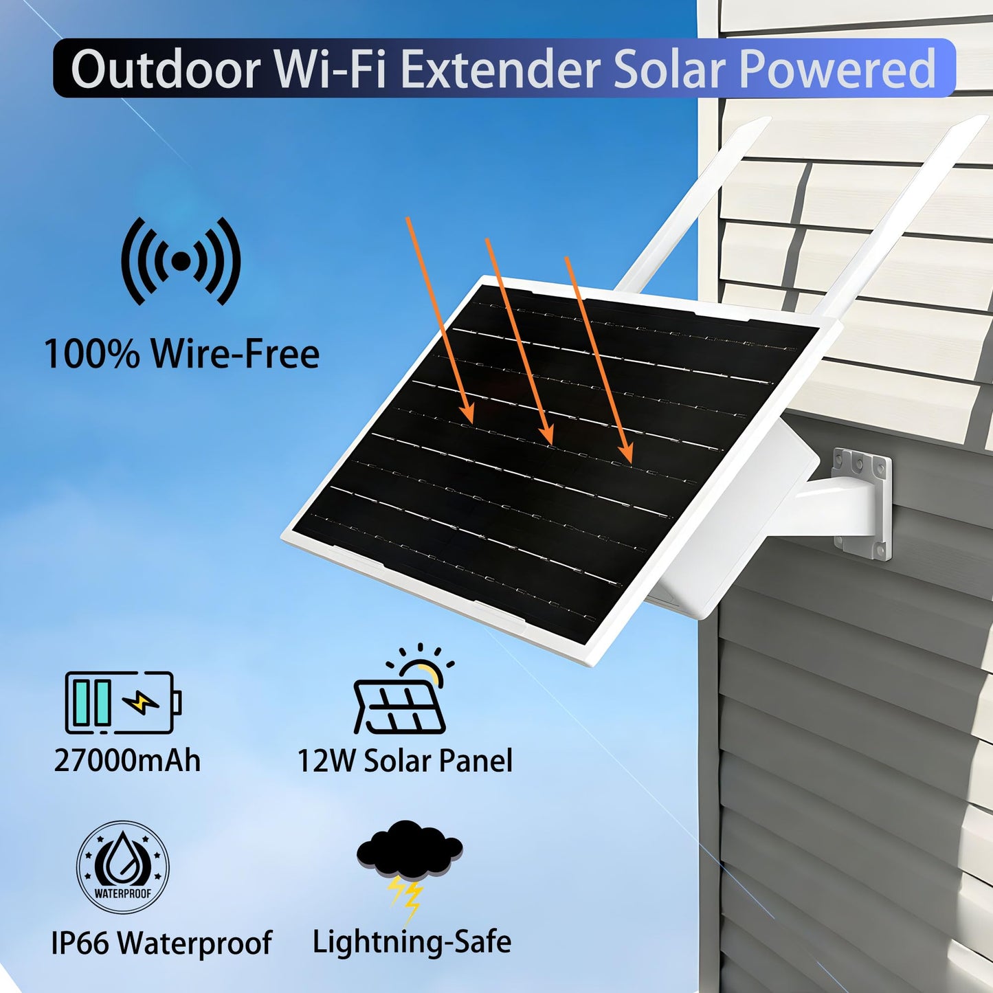 Solar WiFi Extender Outdoor - Solar Powered Long Range Signal Booster, No Wires, Easy Setup WiFi Repeater for Yard Farm Ranch RV, 2.4GHz 300Mbps