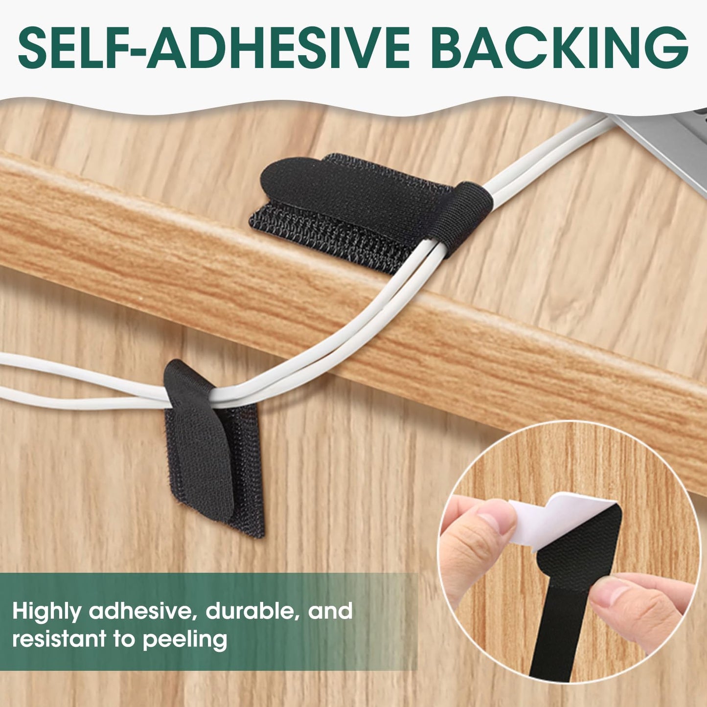 Aphohome Hook and Loop Cable Ties, 50PCS Black Cord Organizer, Under Desk Cord Management for Home & Office, 1.18×3.54×0.59in