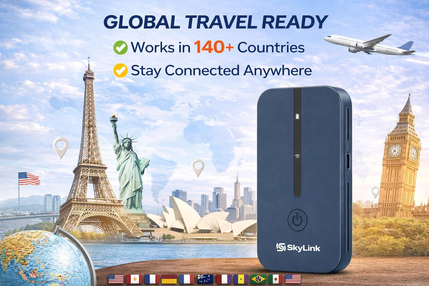 4G LTE Portable WiFi Hotspot, 10GB US Data Included (30 Days, Activation Required), Works in 140+ Countries, No SIM Required, Connect Up to 10