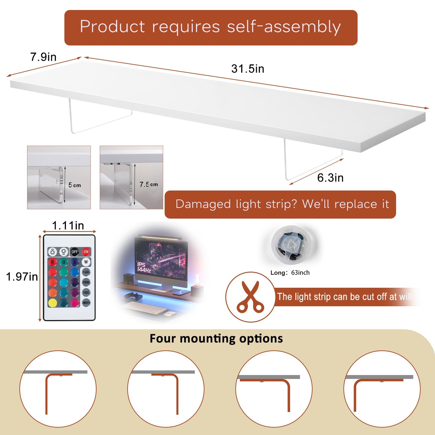 LA QUEENIE Monitor Stand Riser,Wood & Acrylic Computer Monitor Stand with LED Light,Desk Accessories Desktop Organizer Stand