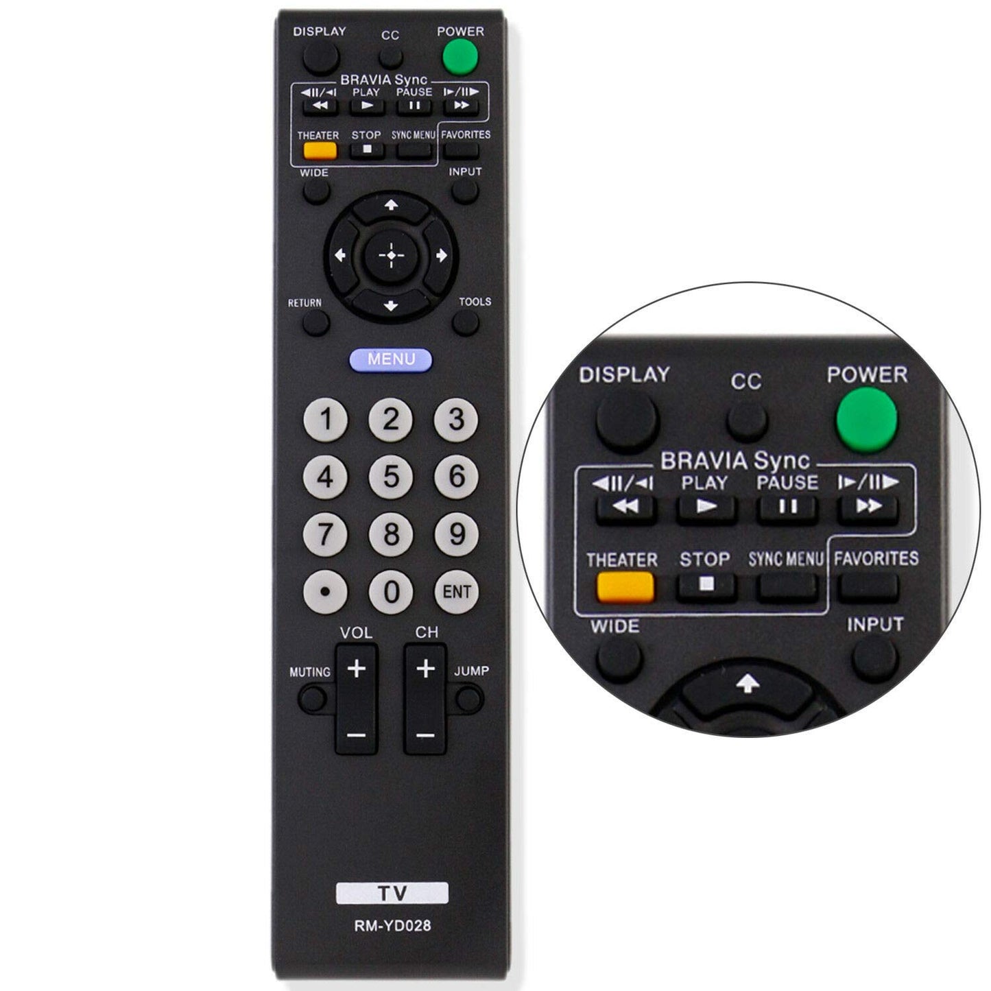 New - Replacement RM-YD028 Remote for Sony Bravia KDL46S5100 KDL32XBR9 KDL32L5000