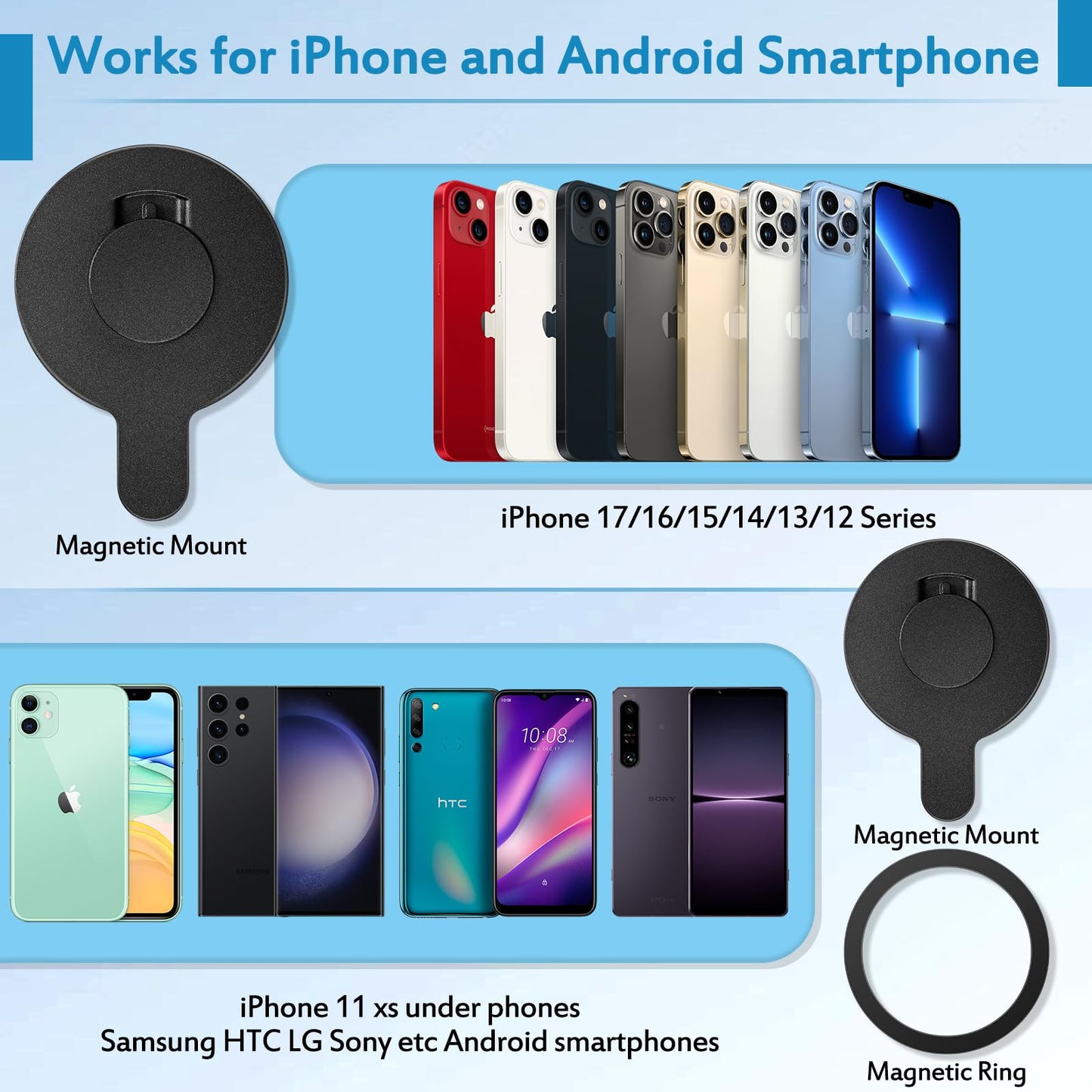 Magnet Clamp Adapter Ring Holder for Insta360 Flow 2 Pro, Magnetic Clip Quick-Release Mount for insta 360 flow pro 2, For Magsafe iPhone 17 16 15 14