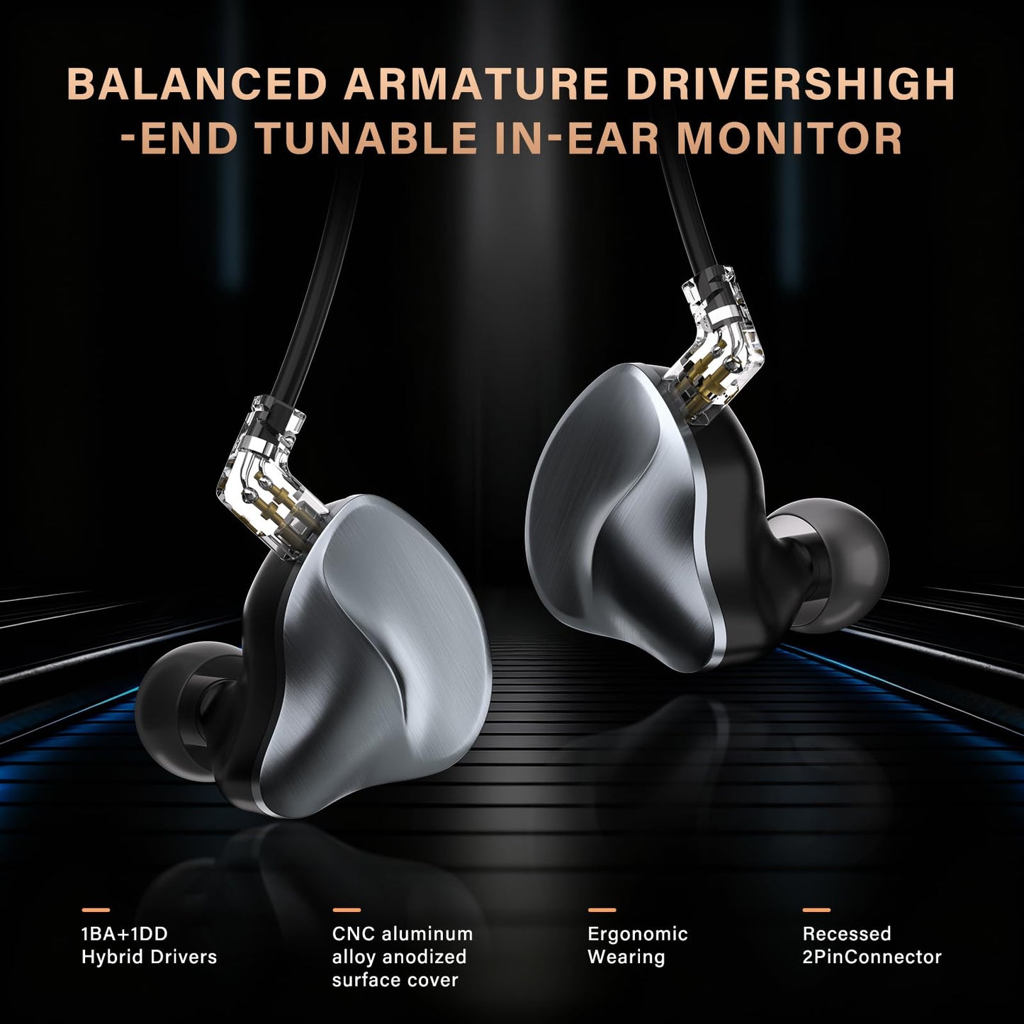 MAXAUX in Ear Monitors Earphones Wired IEM Headphones Without Microphone,1DD+1BA HiFi Bass,4N OFC Detachable Cable,Noise Isolating Earbuds