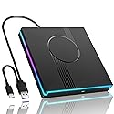 Wbacon RGB External CD/DVD Drive for Laptop, External CD Drive USB 3.0 Type-C Portable DVD Player, CD Burner +/-RW Optical Drive, Slim CD ROM External