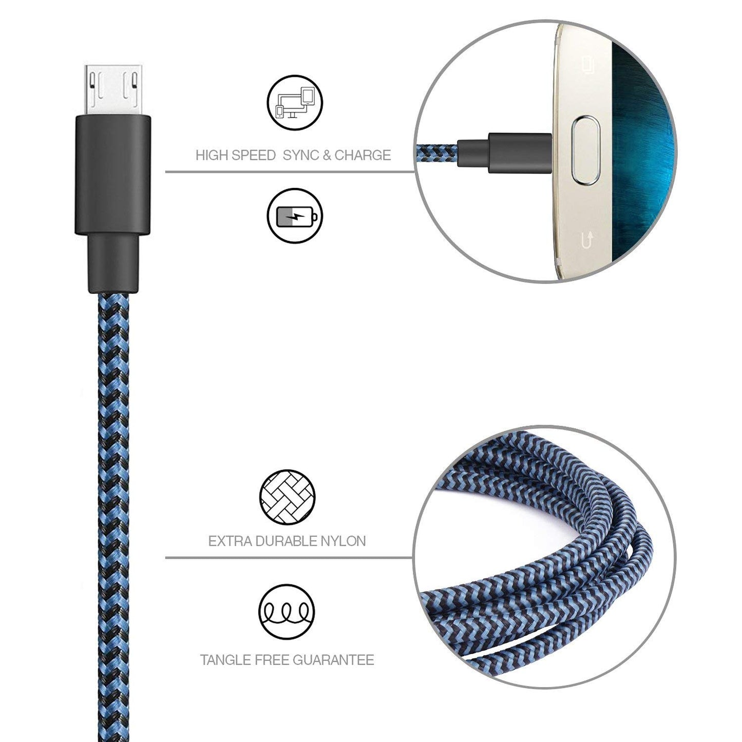 Micro USB Cable 3ft, 3Pack 3FT Nylon Braided High Speed Micro USB Charging and Sync Cables Android Charger Cord Compatible Samsung Galaxy S7