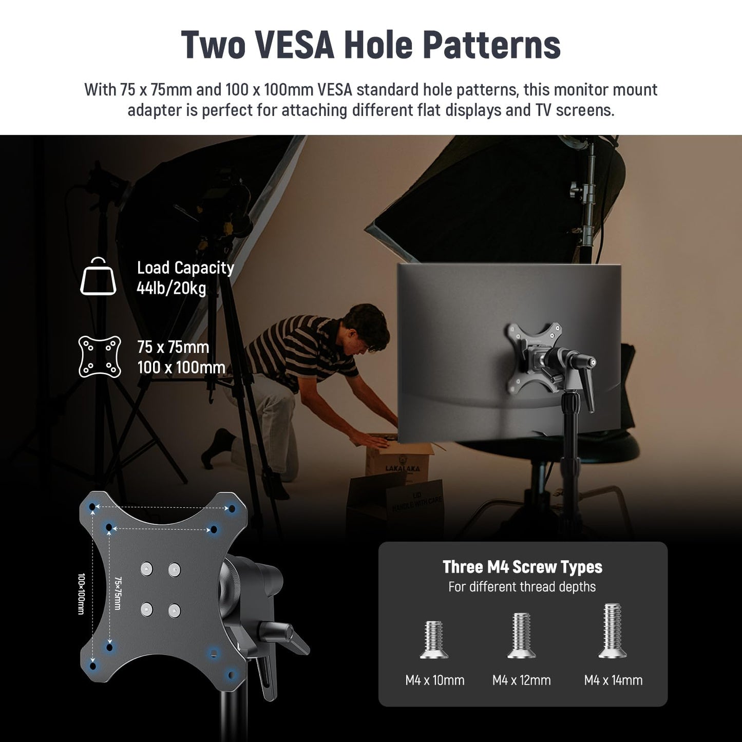 NEEWER VESA Monitor Mount Adapter with Arca Type Quick Release, 360° Rotatable Ball Head, M4 Screw & 5/8" Receiver Light Stand Adapter for TV Screen
