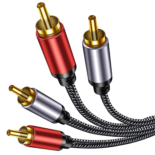 RCA Cable Braided 20ft: Hi-Fi Sound Double Layer Shielded Zinc Alloy Case Male 2rca Stereo Audio Cord for Home Theater, HDTV, Amplifiers, Hi-Fi